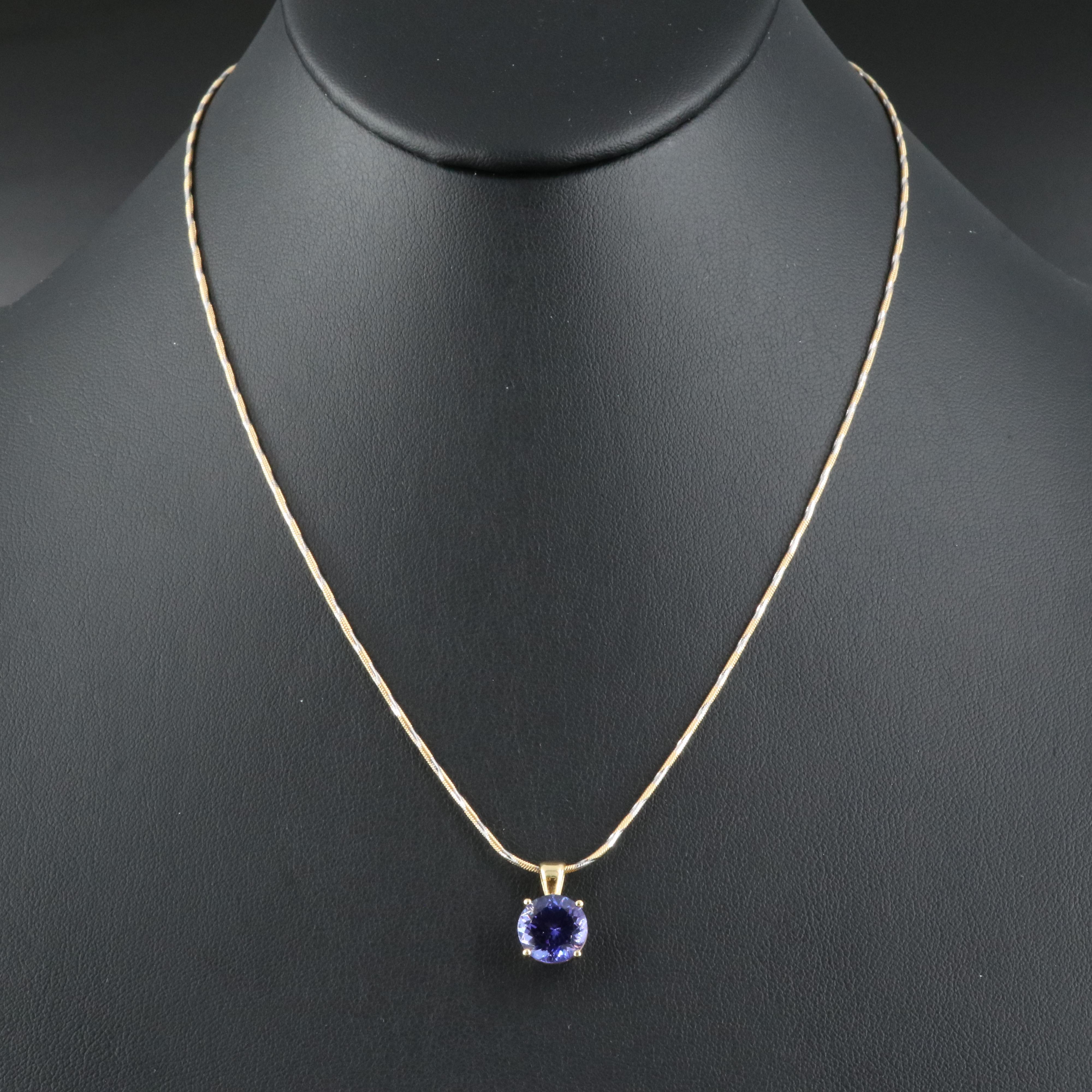 18K 3.56 CT Tanzanite Pendant on UnoAErre Two Tone Snake Chain