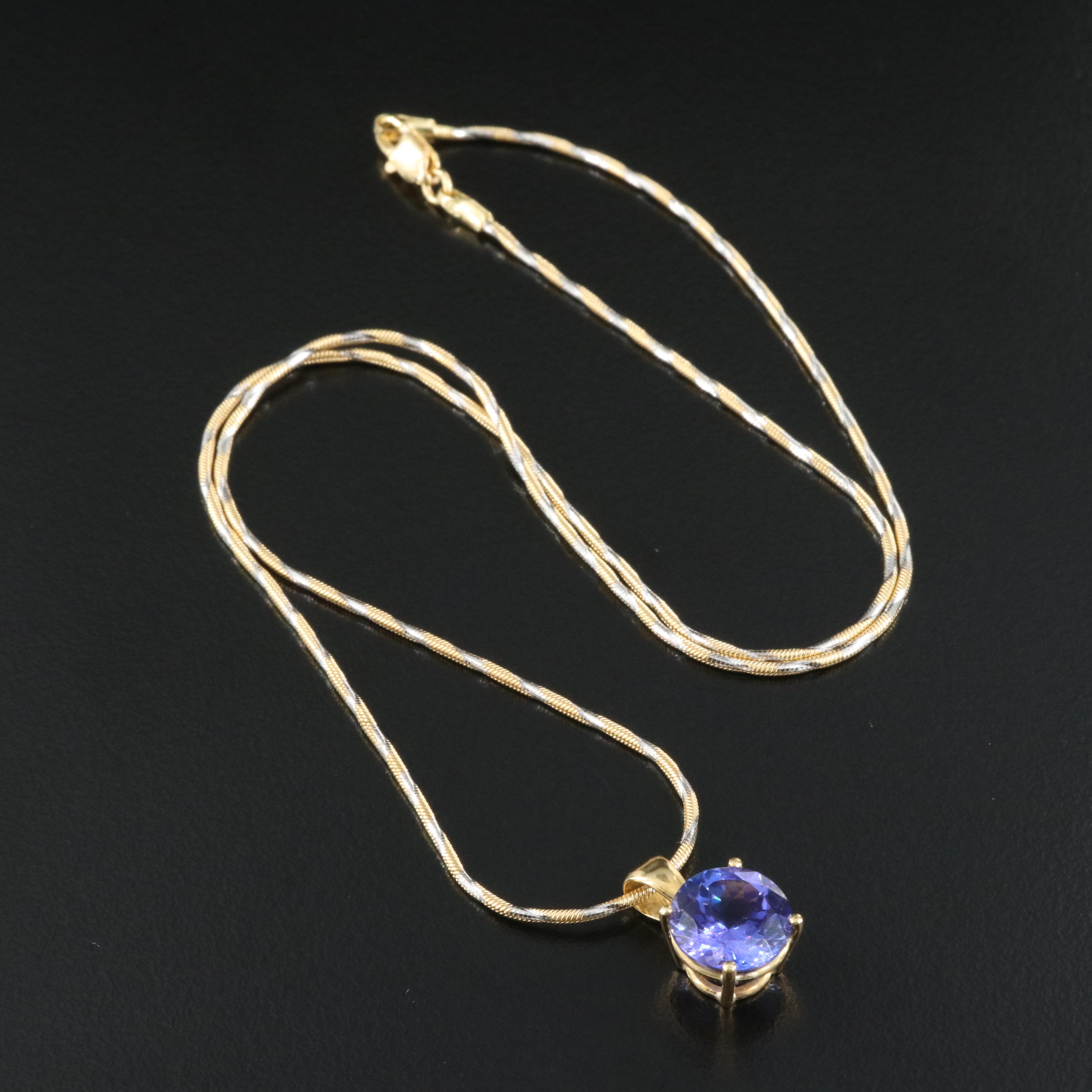 18K 3.56 CT Tanzanite Pendant on UnoAErre Two Tone Snake Chain