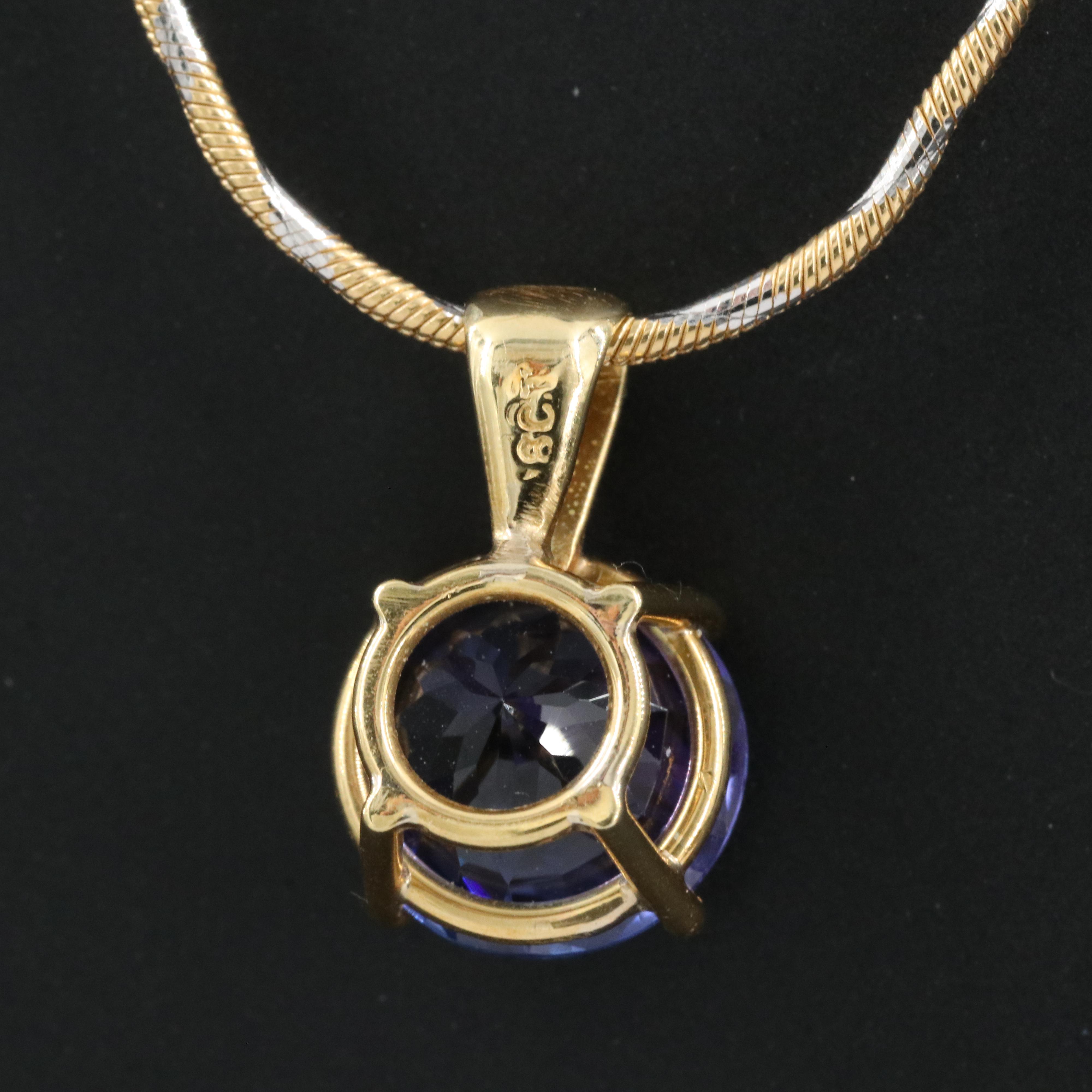 18K 3.56 CT Tanzanite Pendant on UnoAErre Two Tone Snake Chain