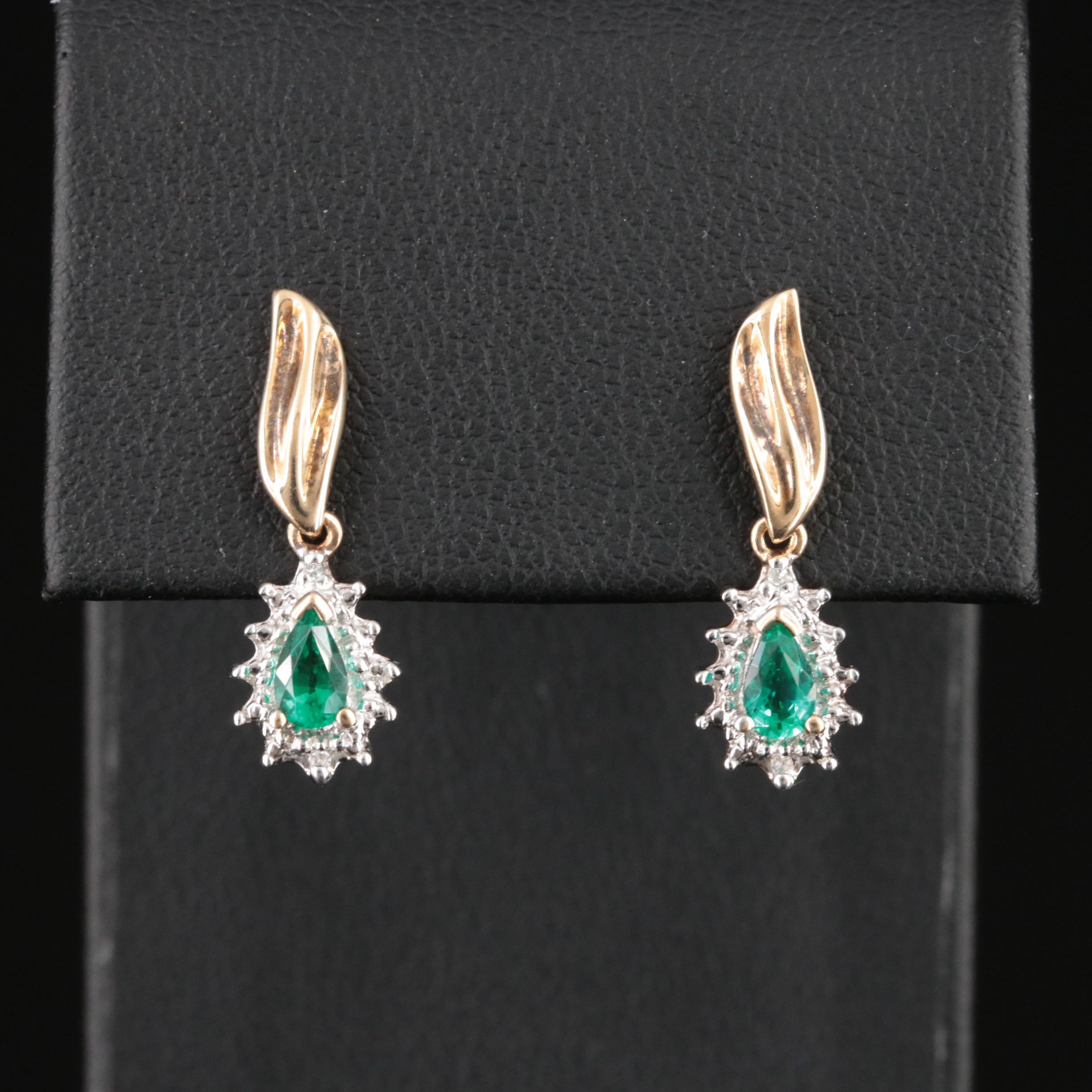 10K Emerald and Diamond Earrings