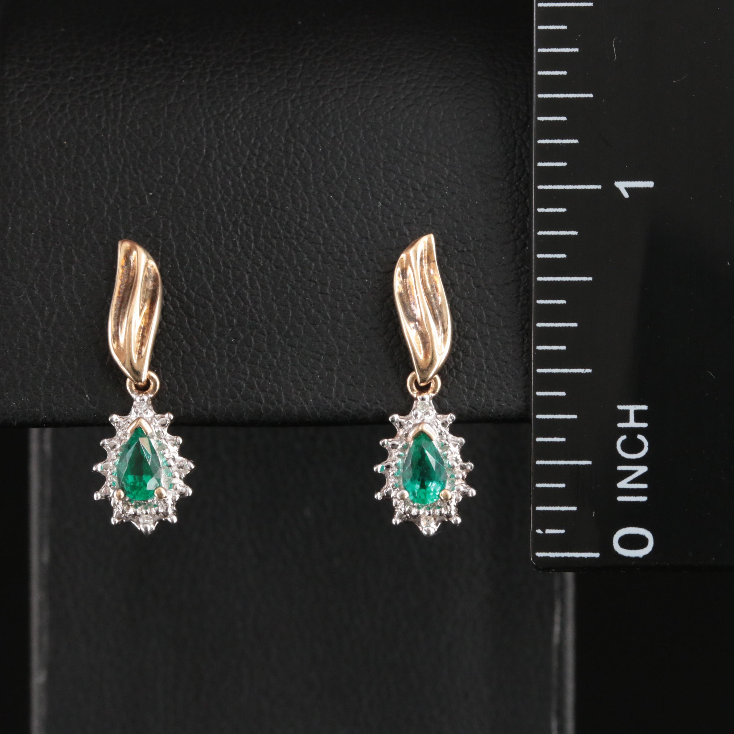 10K Emerald and Diamond Earrings