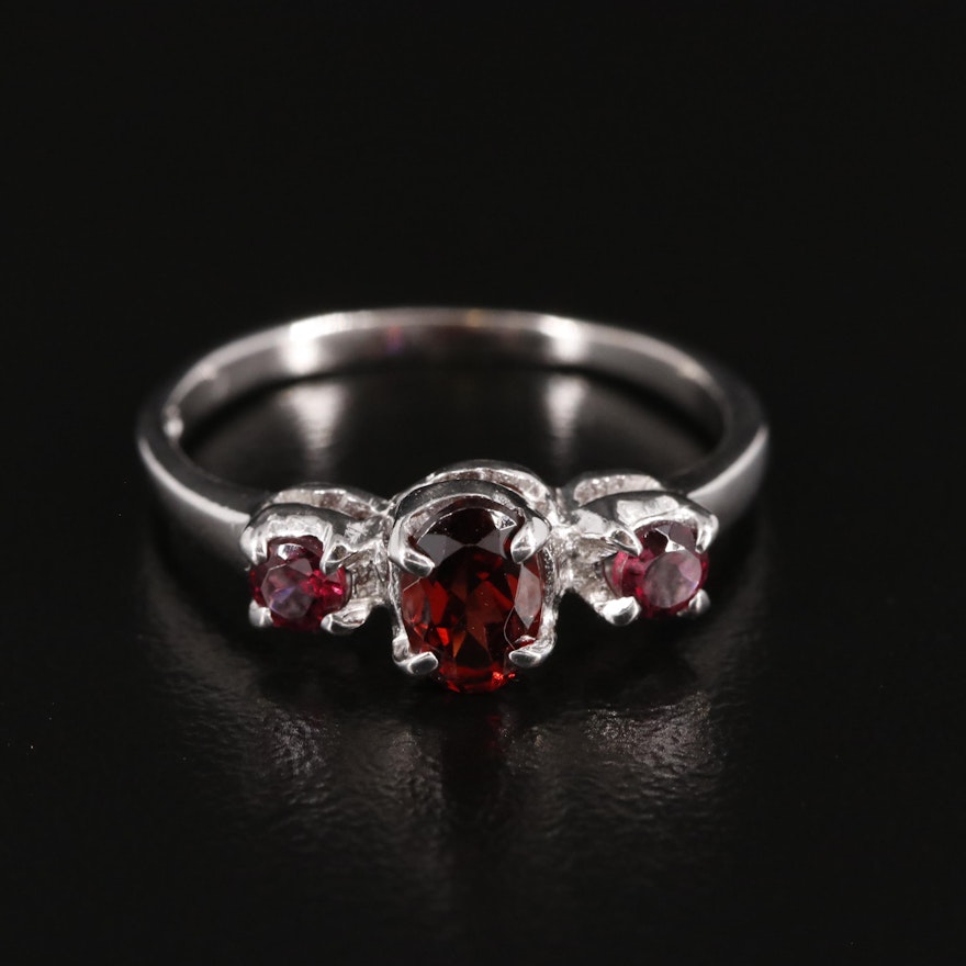 Sterling Garnet Three Stone Ring