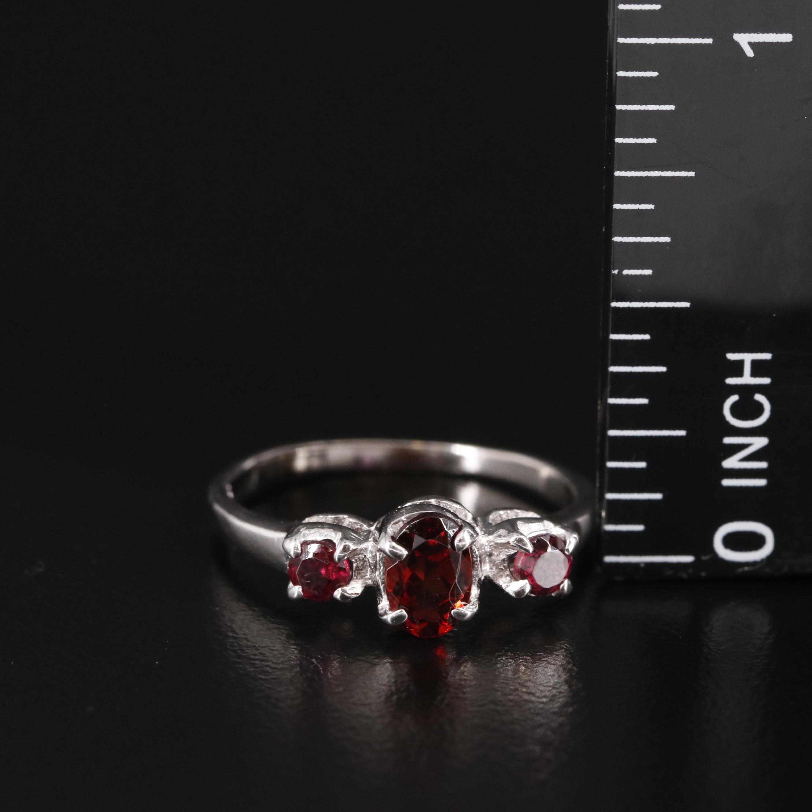 Sterling Garnet Three Stone Ring