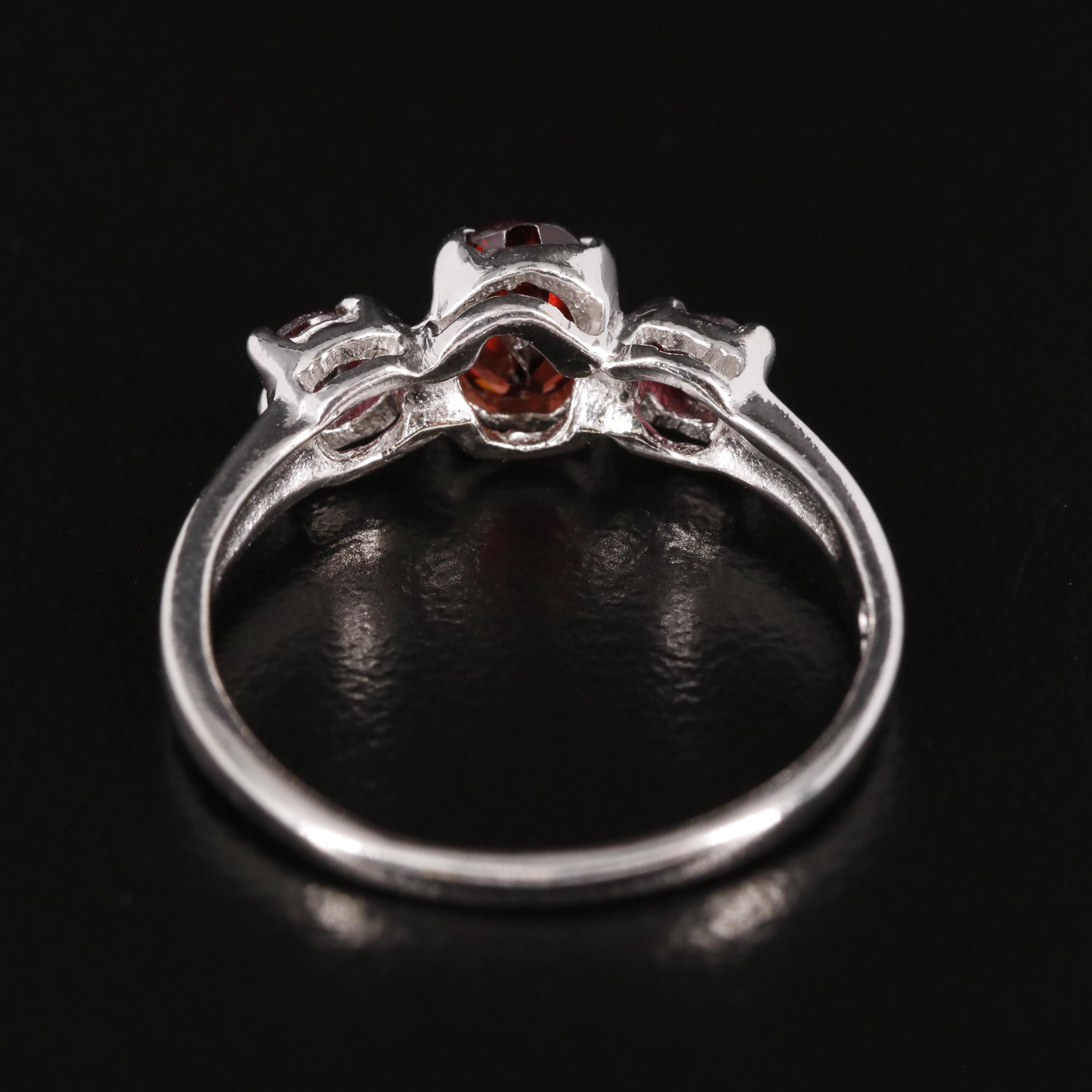 Sterling Garnet Three Stone Ring