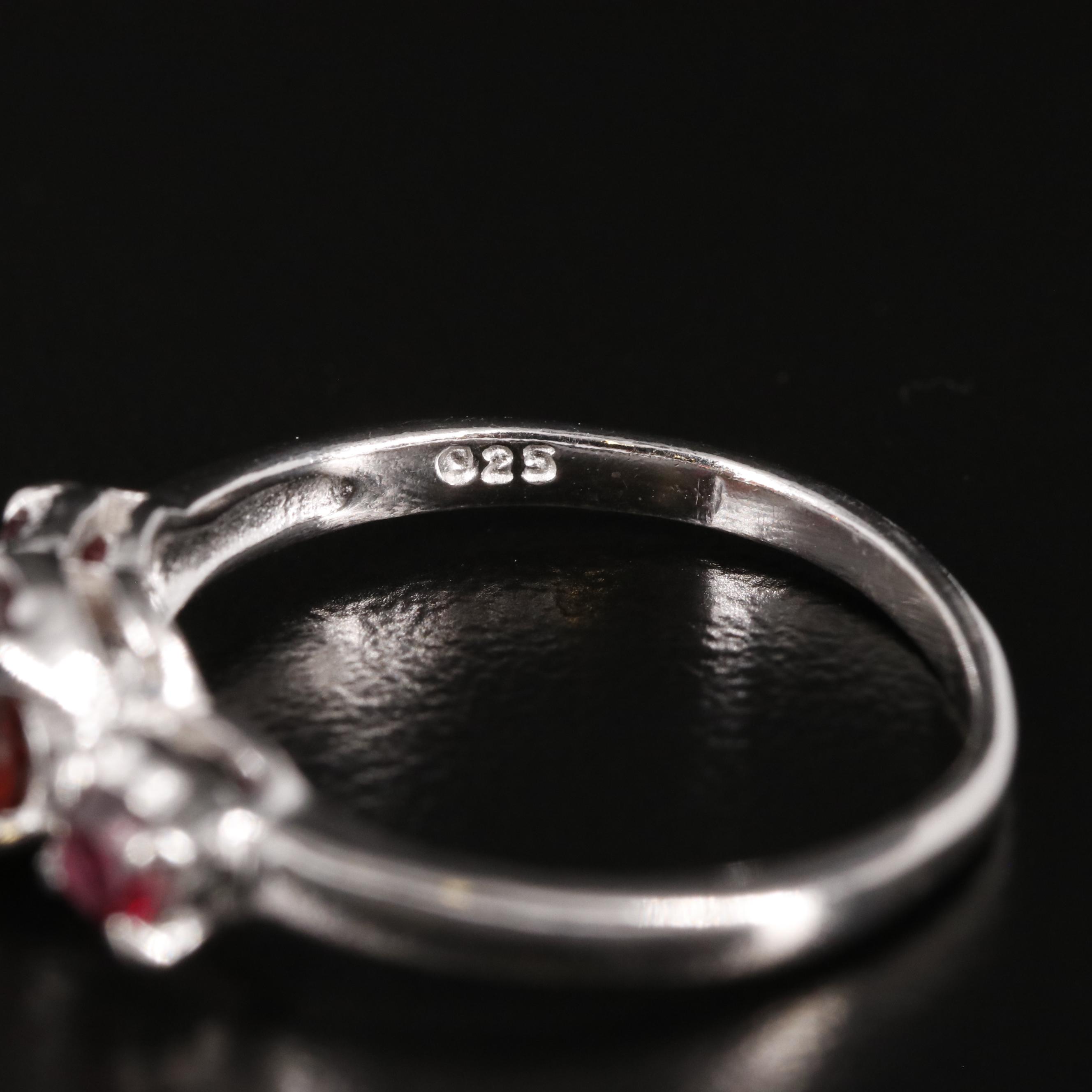 Sterling Garnet Three Stone Ring