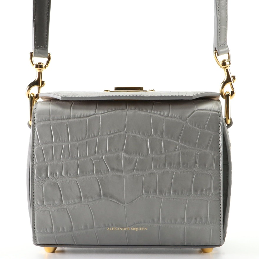 Alexander McQueen Box Croc-Embossed Leather Shoulder Bag