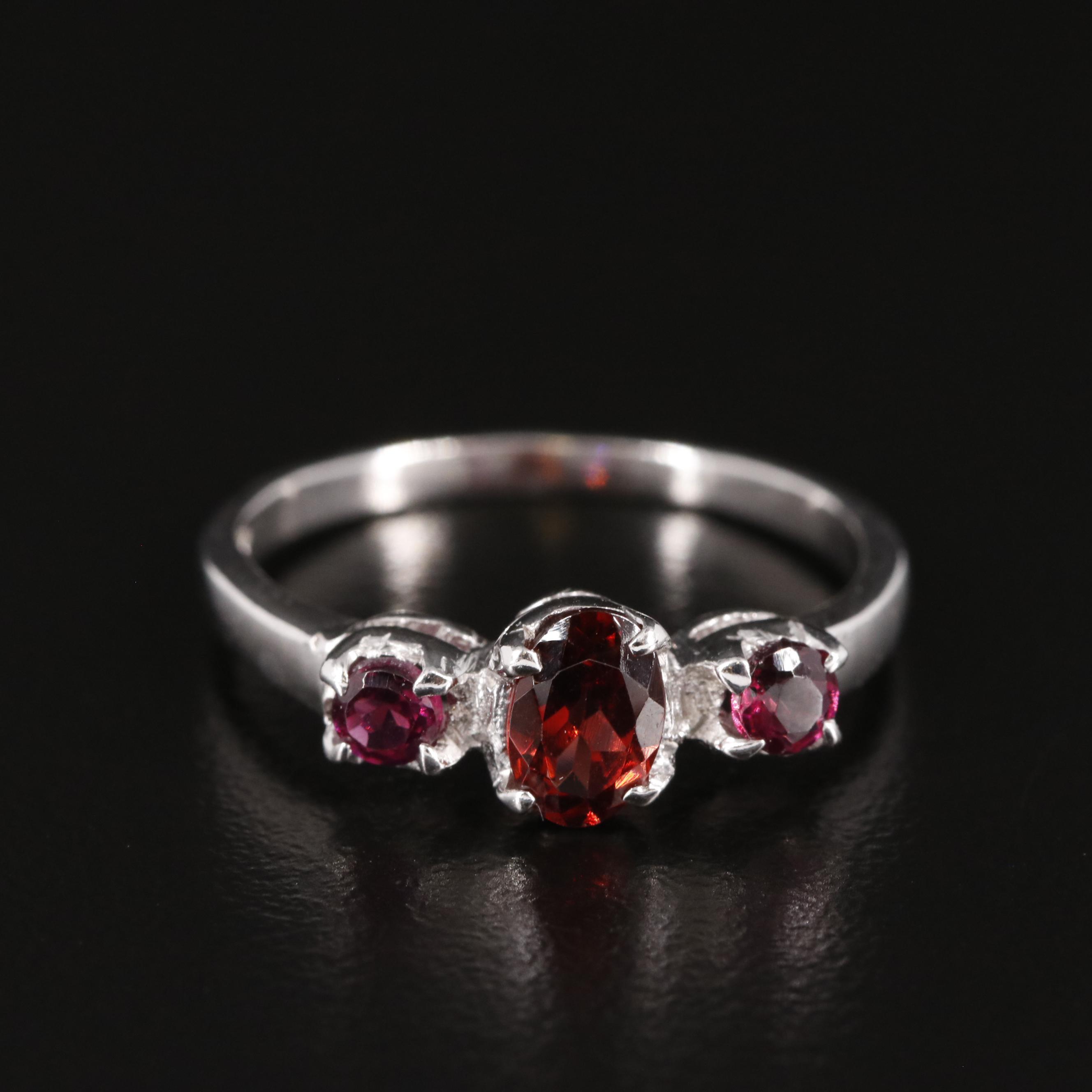 Sterling Garnet Three Stone Ring