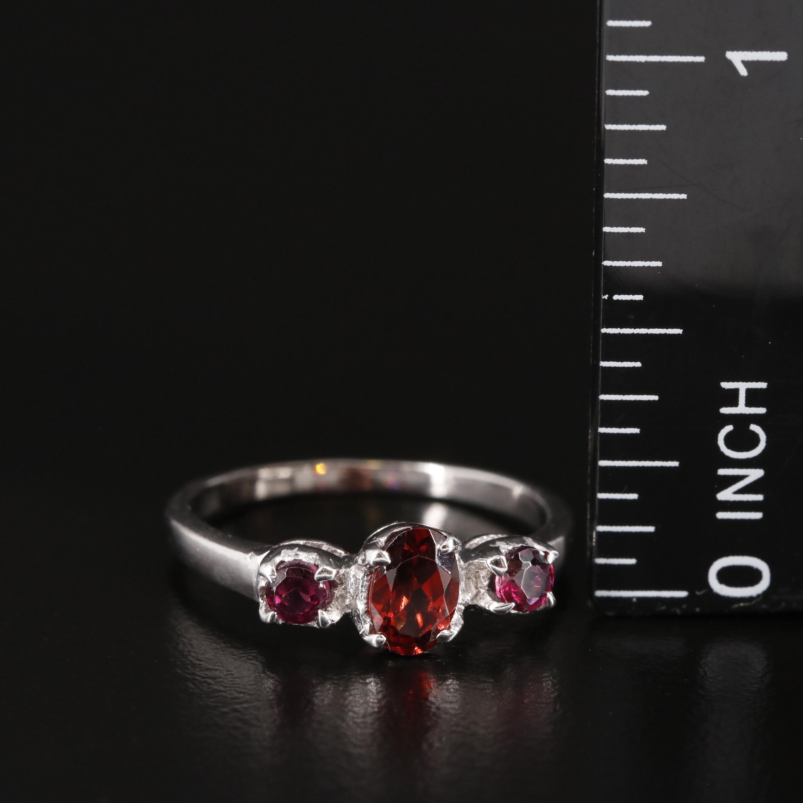 Sterling Garnet Three Stone Ring