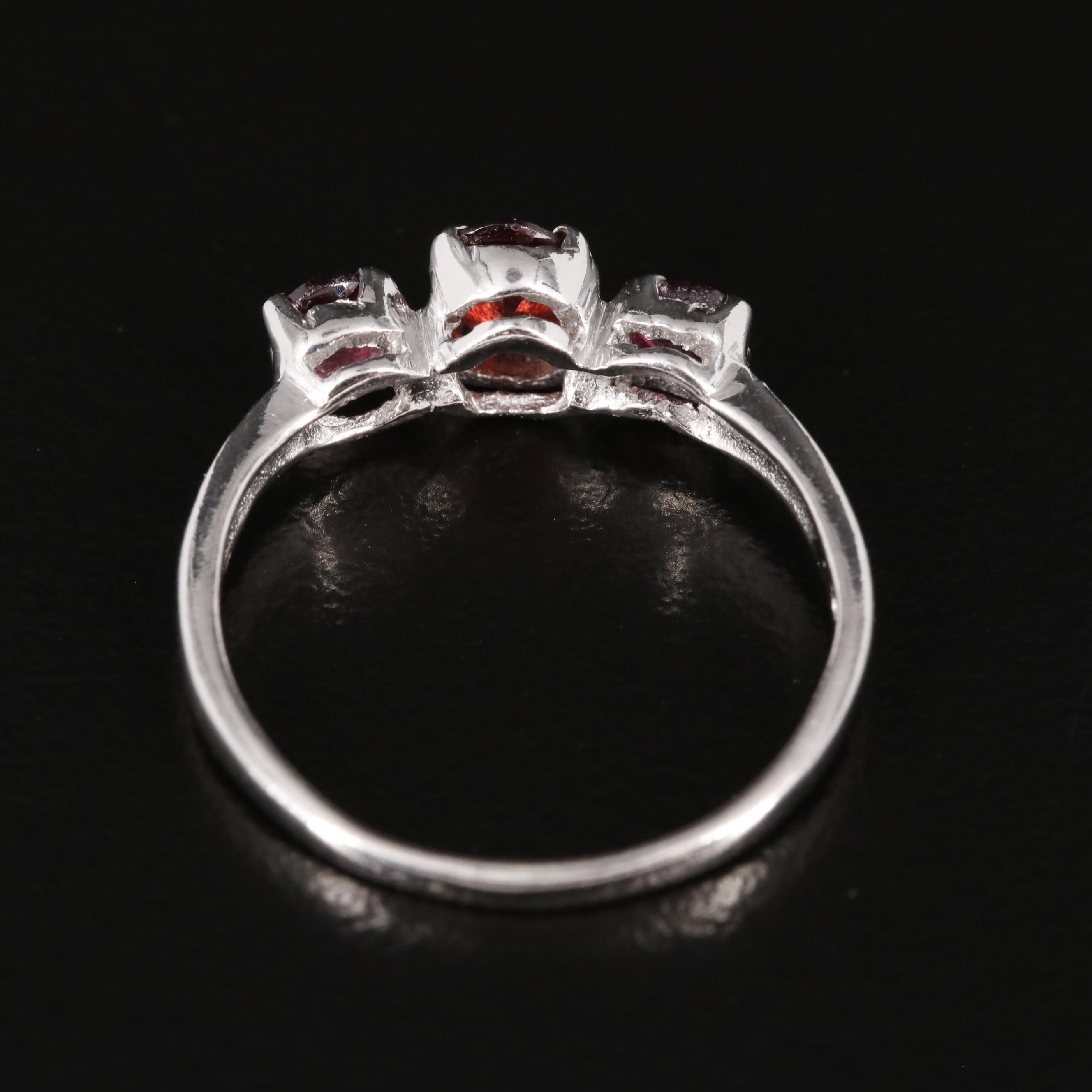 Sterling Garnet Three Stone Ring