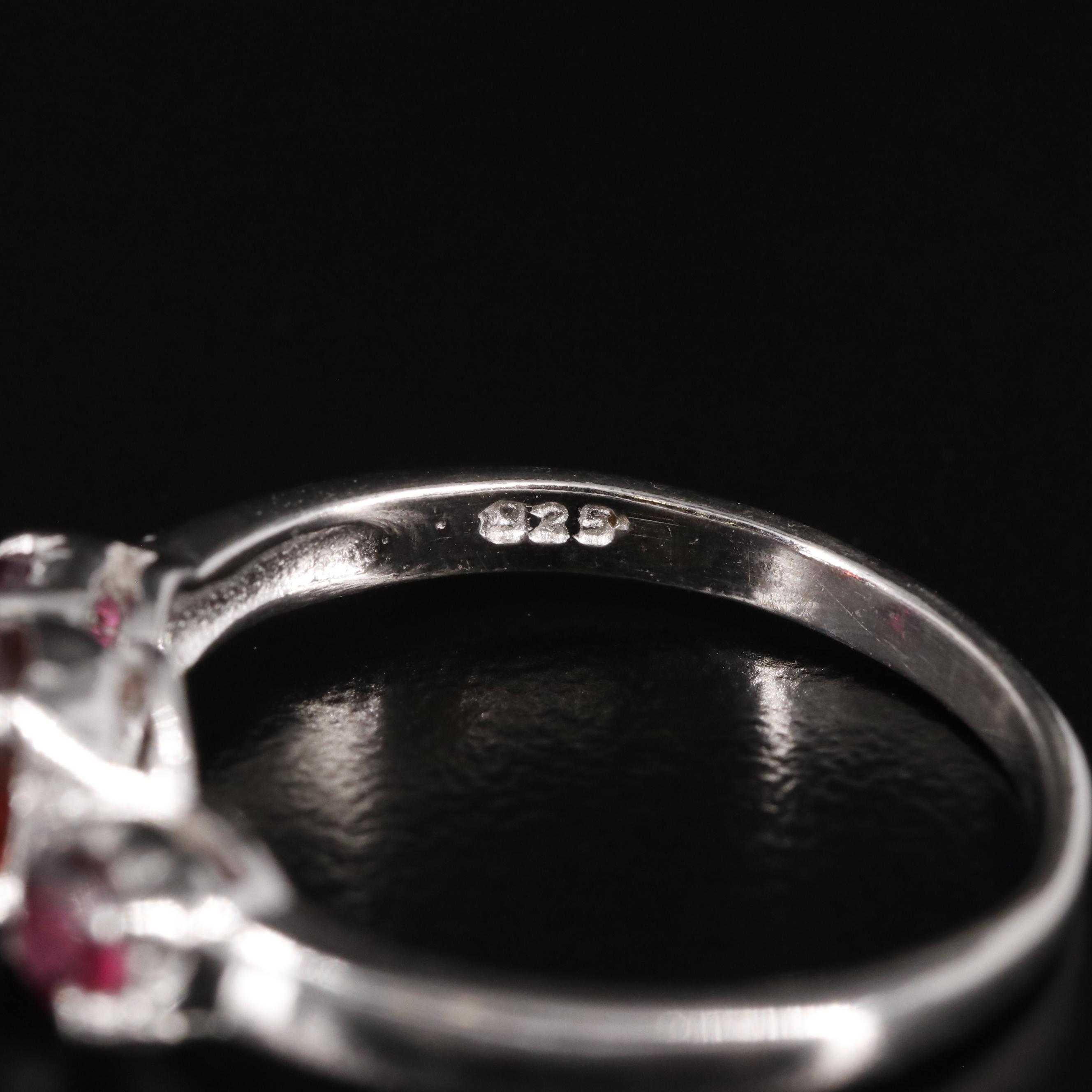 Sterling Garnet Three Stone Ring