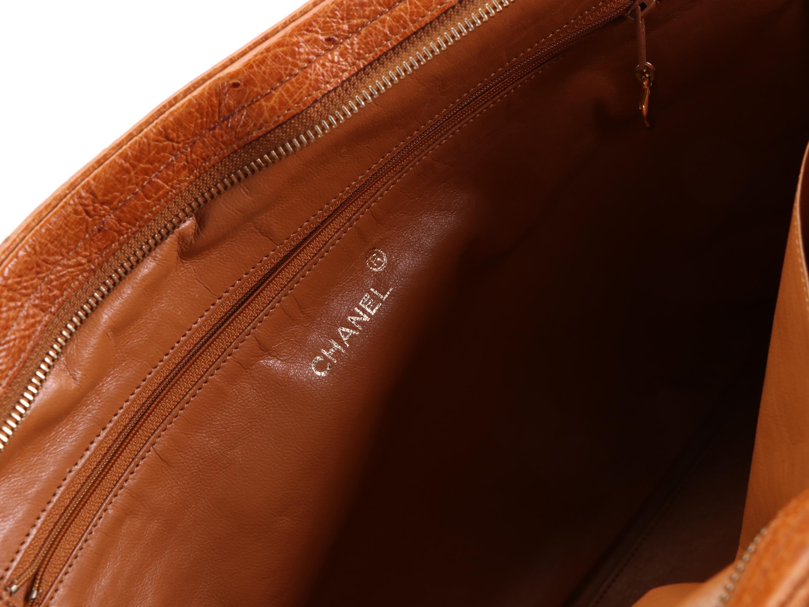 Chanel Ostrich Skin Leather Shoulder Bag with Interwoven Chain Strap