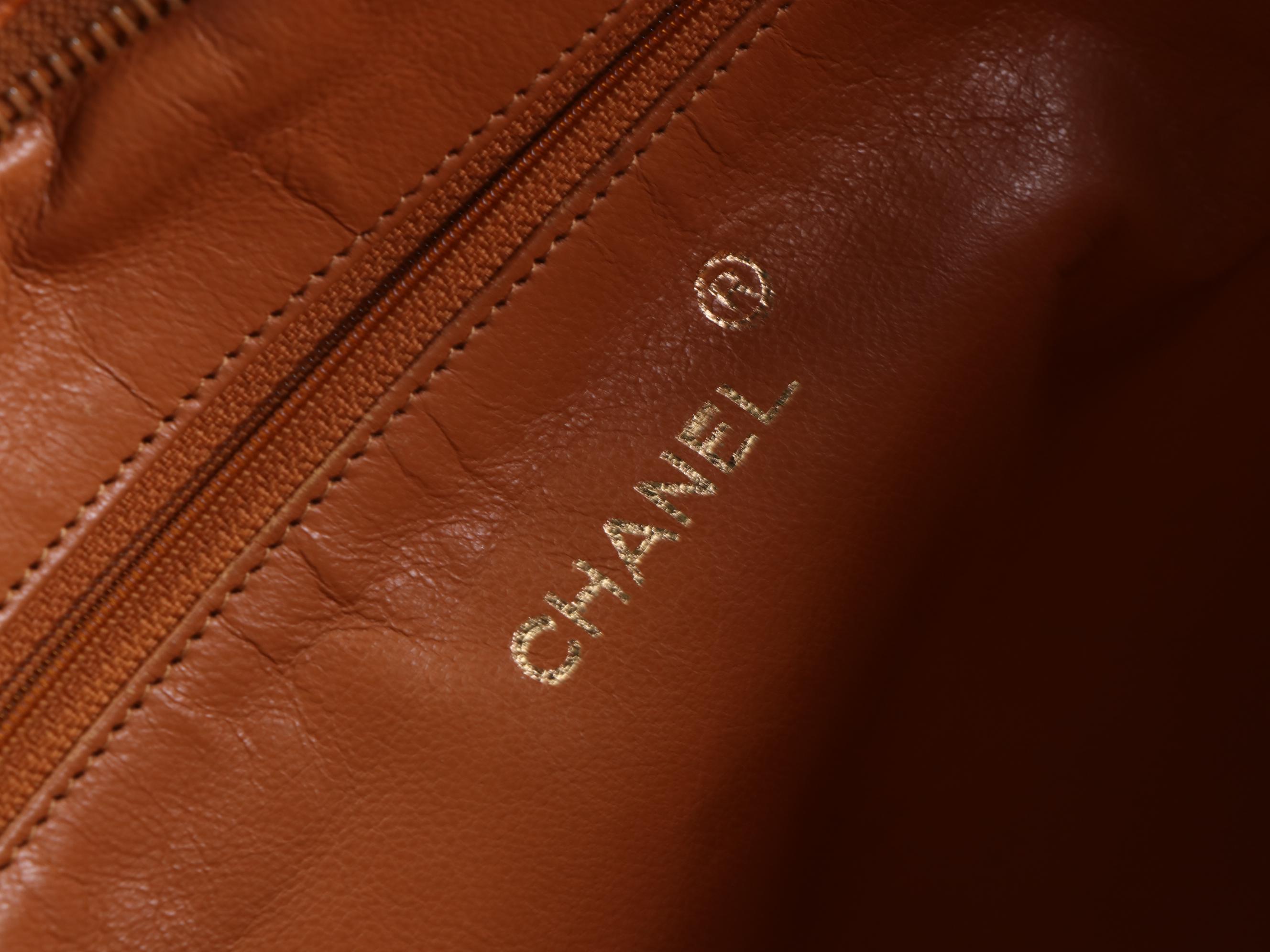 Chanel Ostrich Skin Leather Shoulder Bag with Interwoven Chain Strap