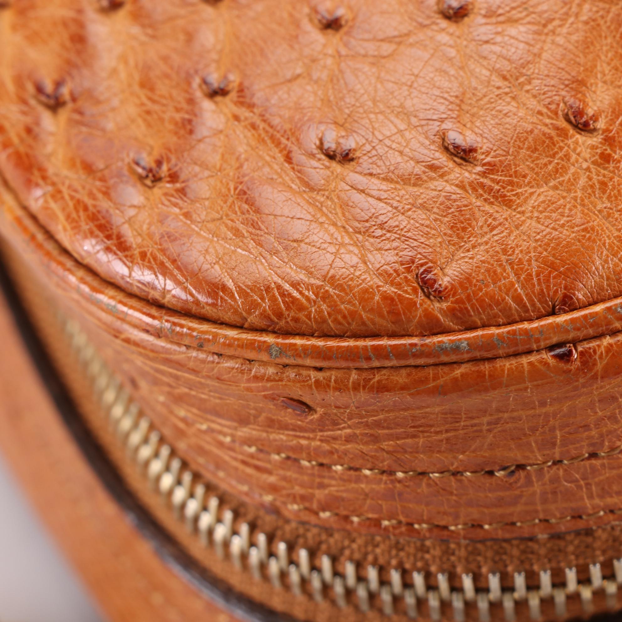 Chanel Ostrich Skin Leather Shoulder Bag with Interwoven Chain Strap