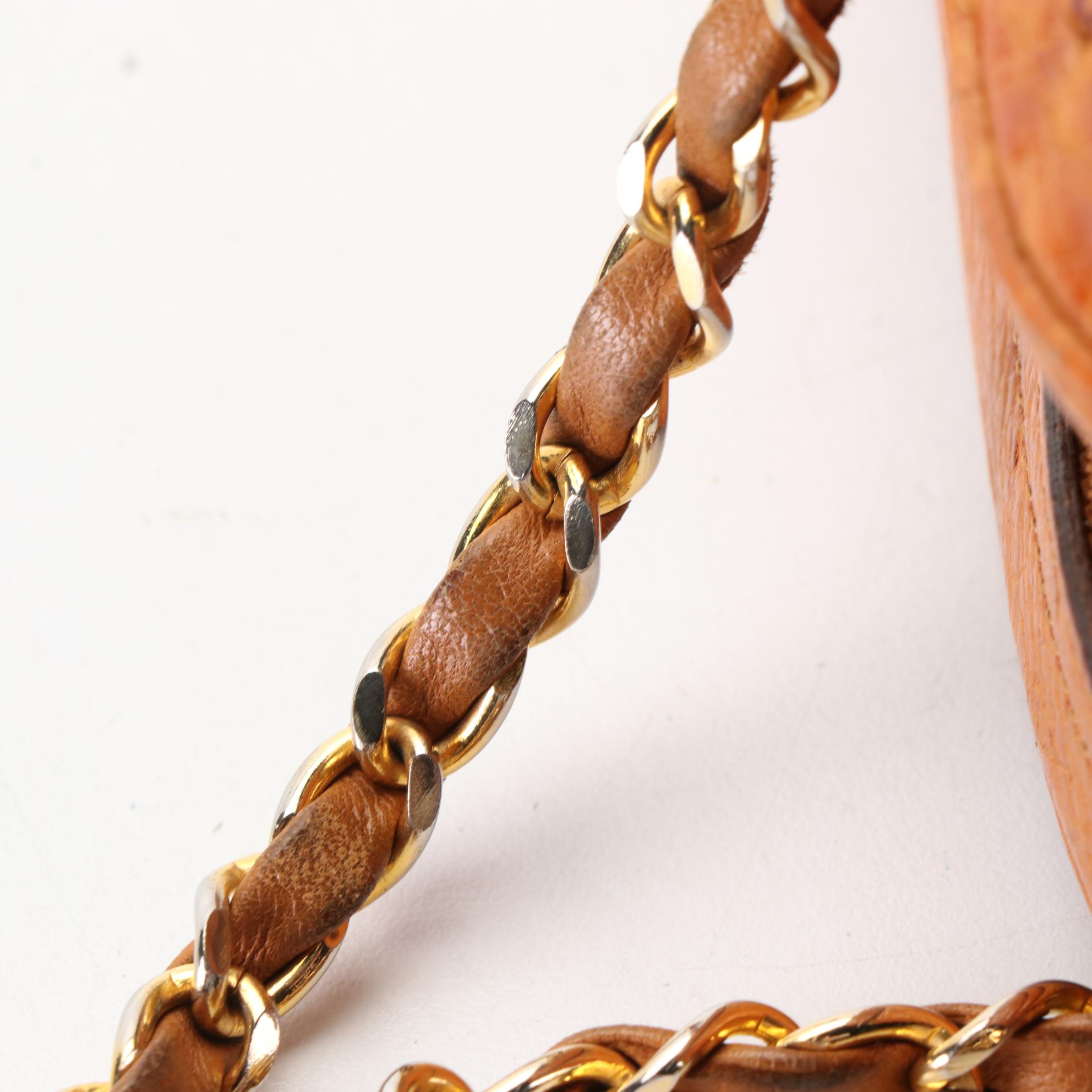 Chanel Ostrich Skin Leather Shoulder Bag with Interwoven Chain Strap