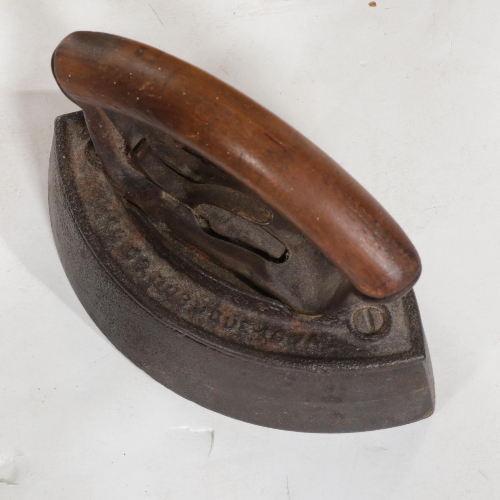 Tole Painted Floor Lamp, Pair of Sad Irons, Wooden Step Ladder, and More