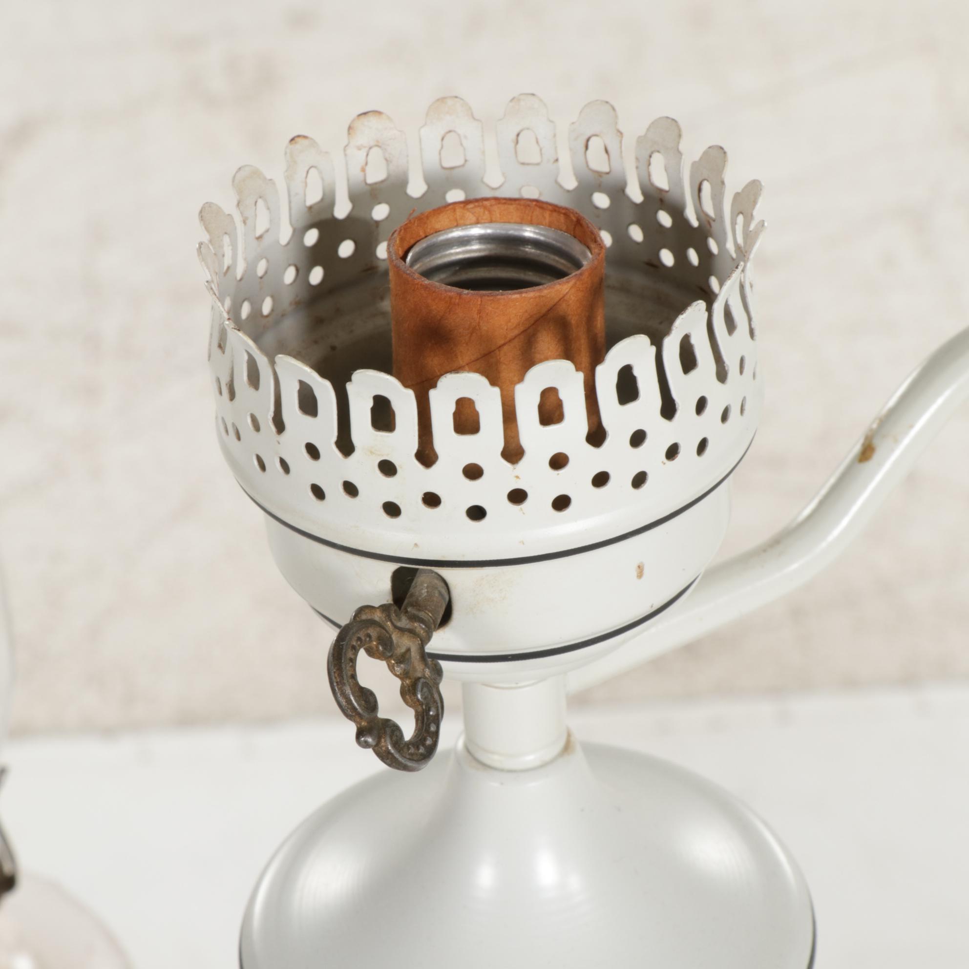 Tole Painted Floor Lamp, Pair of Sad Irons, Wooden Step Ladder, and More