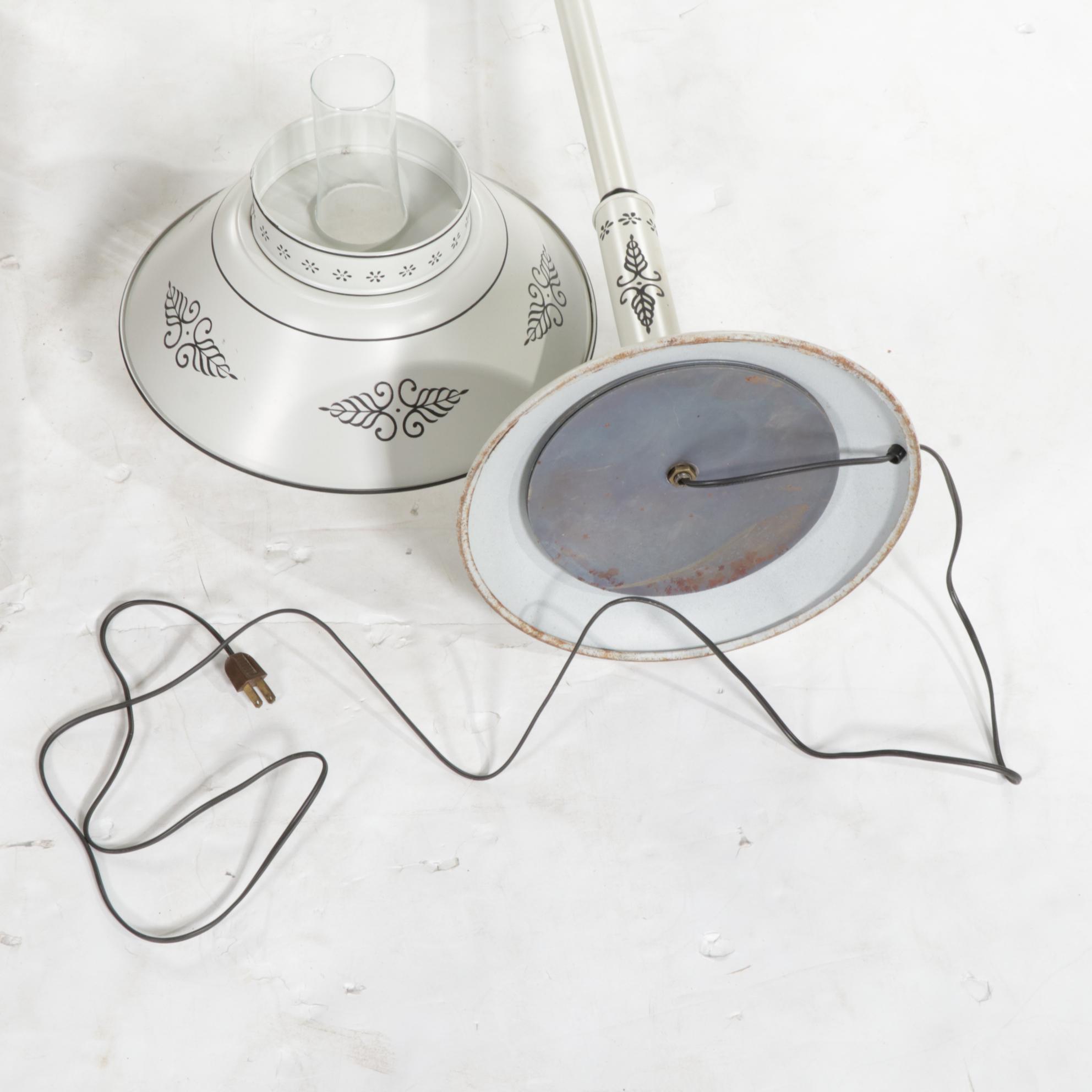 Tole Painted Floor Lamp, Pair of Sad Irons, Wooden Step Ladder, and More