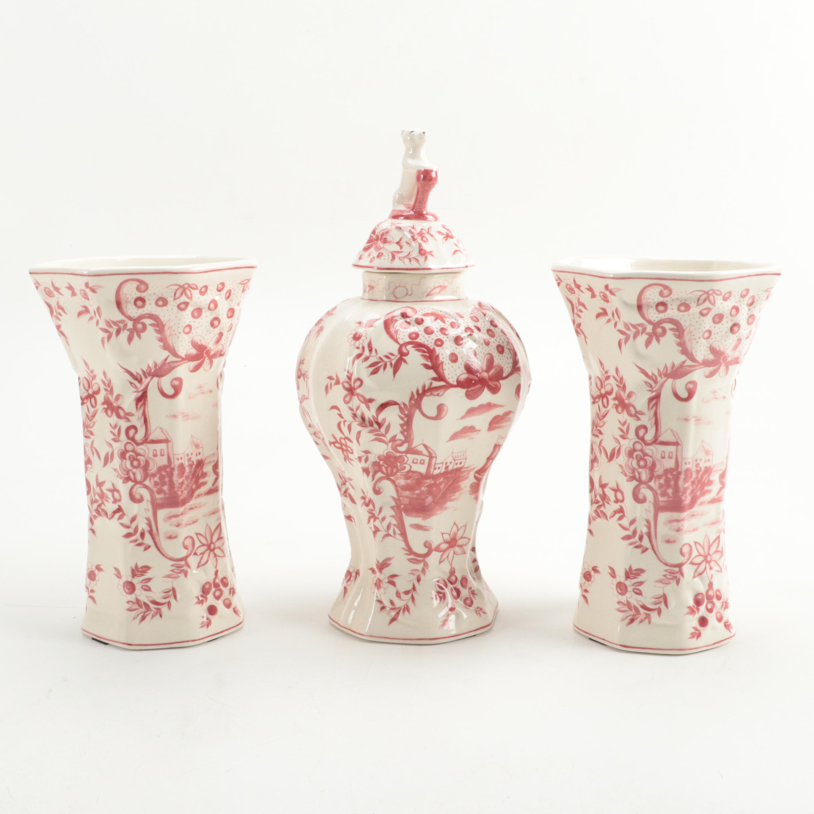 Joanne Reed's Ceramic Pink Delft Style Garniture Set