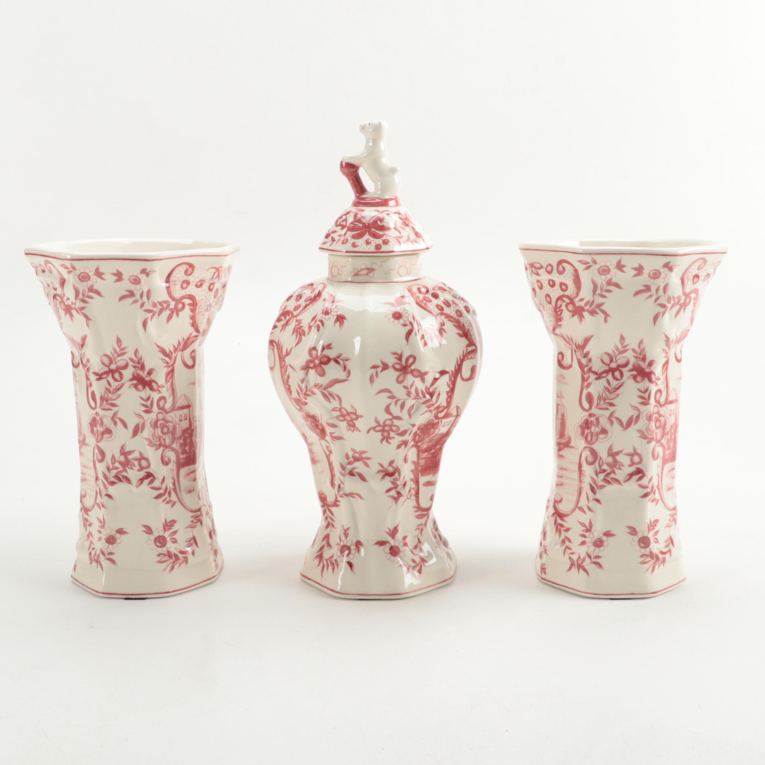 Joanne Reed's Ceramic Pink Delft Style Garniture Set