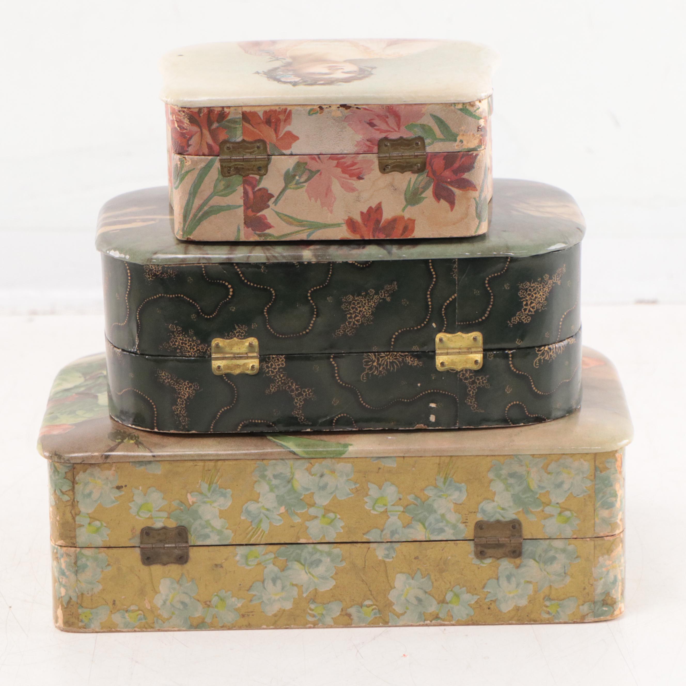 Metal Decorative Boxes, Child's Chair & End Table, and Toy Dog