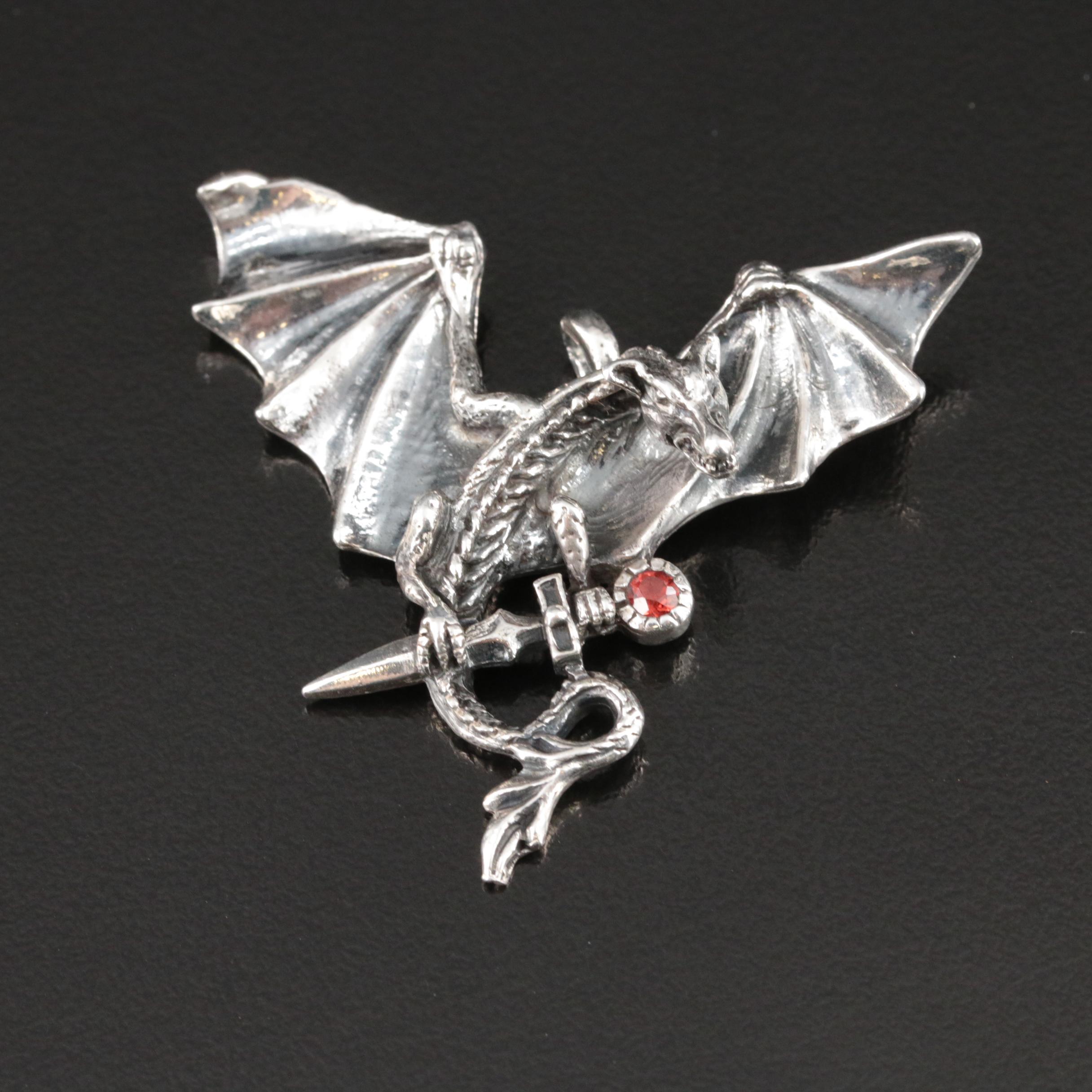 Sterling Garnet Dragon Pendant
