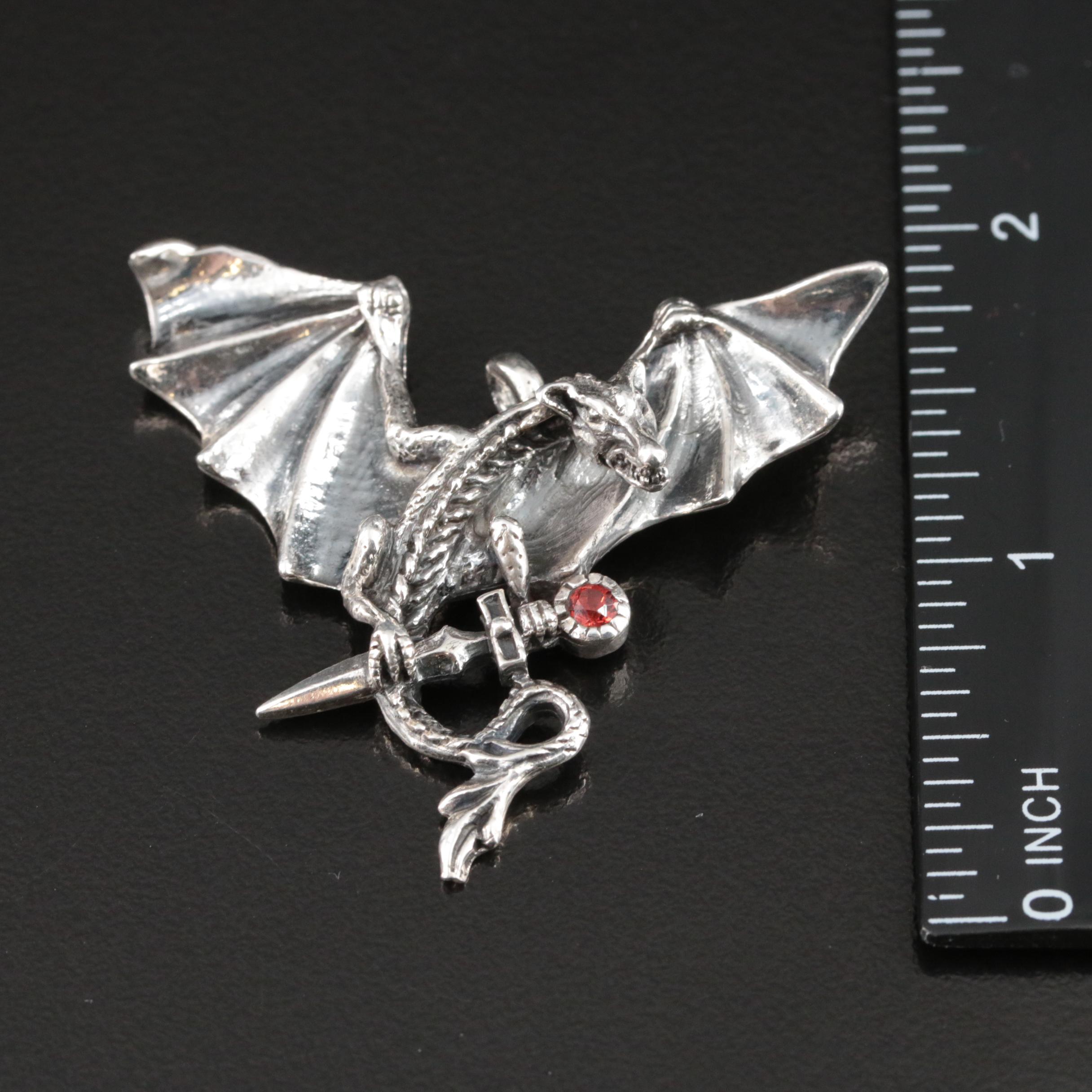 Sterling Garnet Dragon Pendant