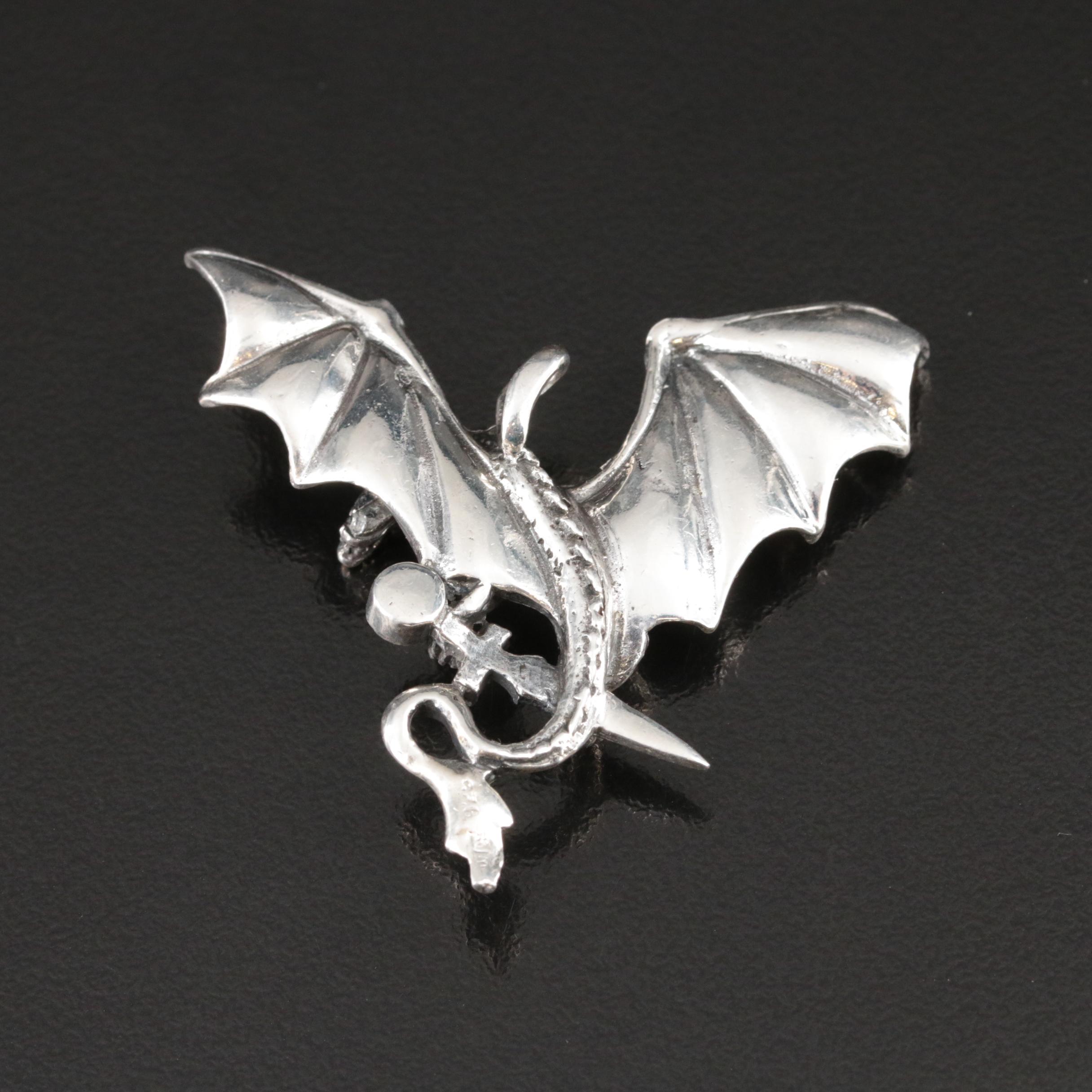 Sterling Garnet Dragon Pendant
