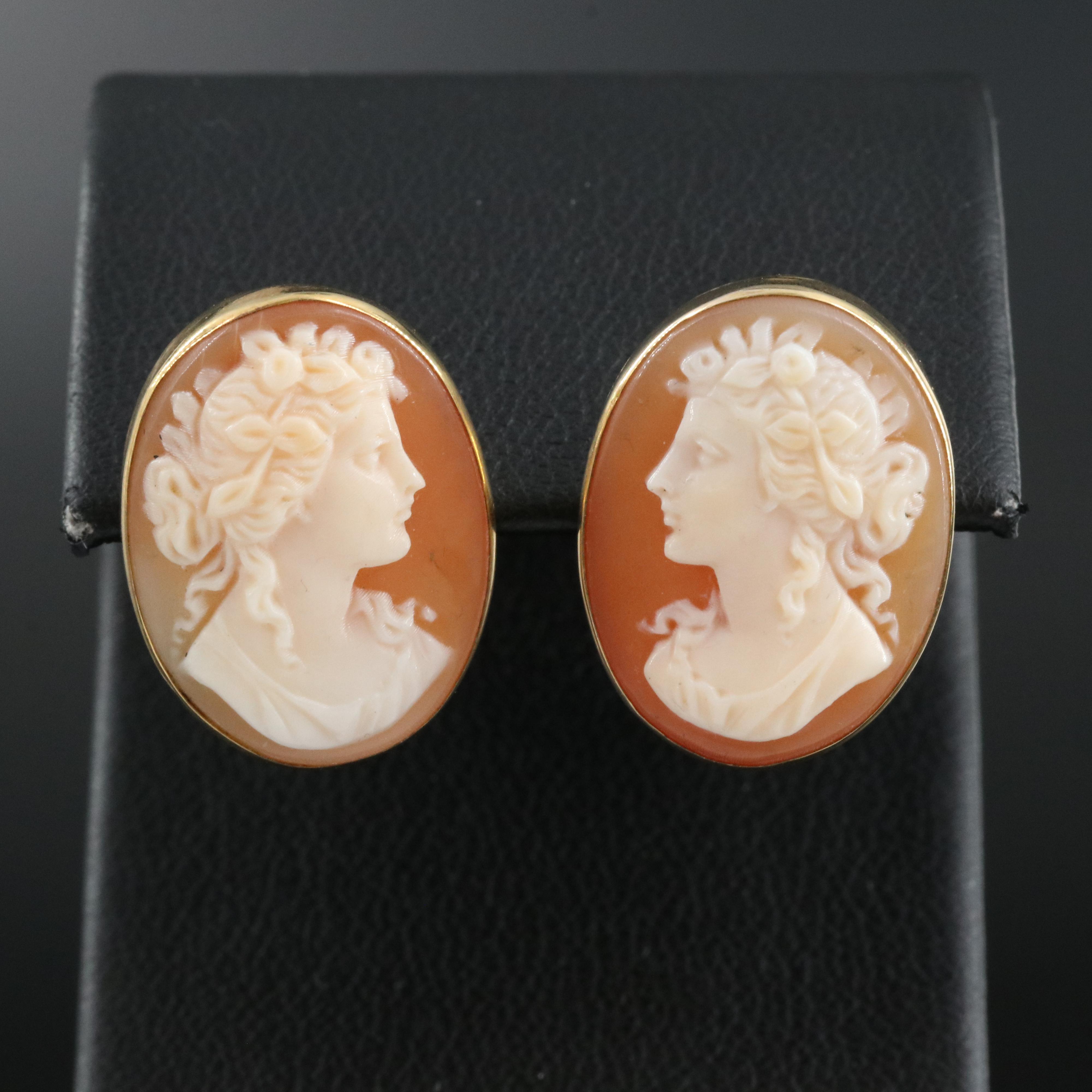 14K Shell Cameo Earrings