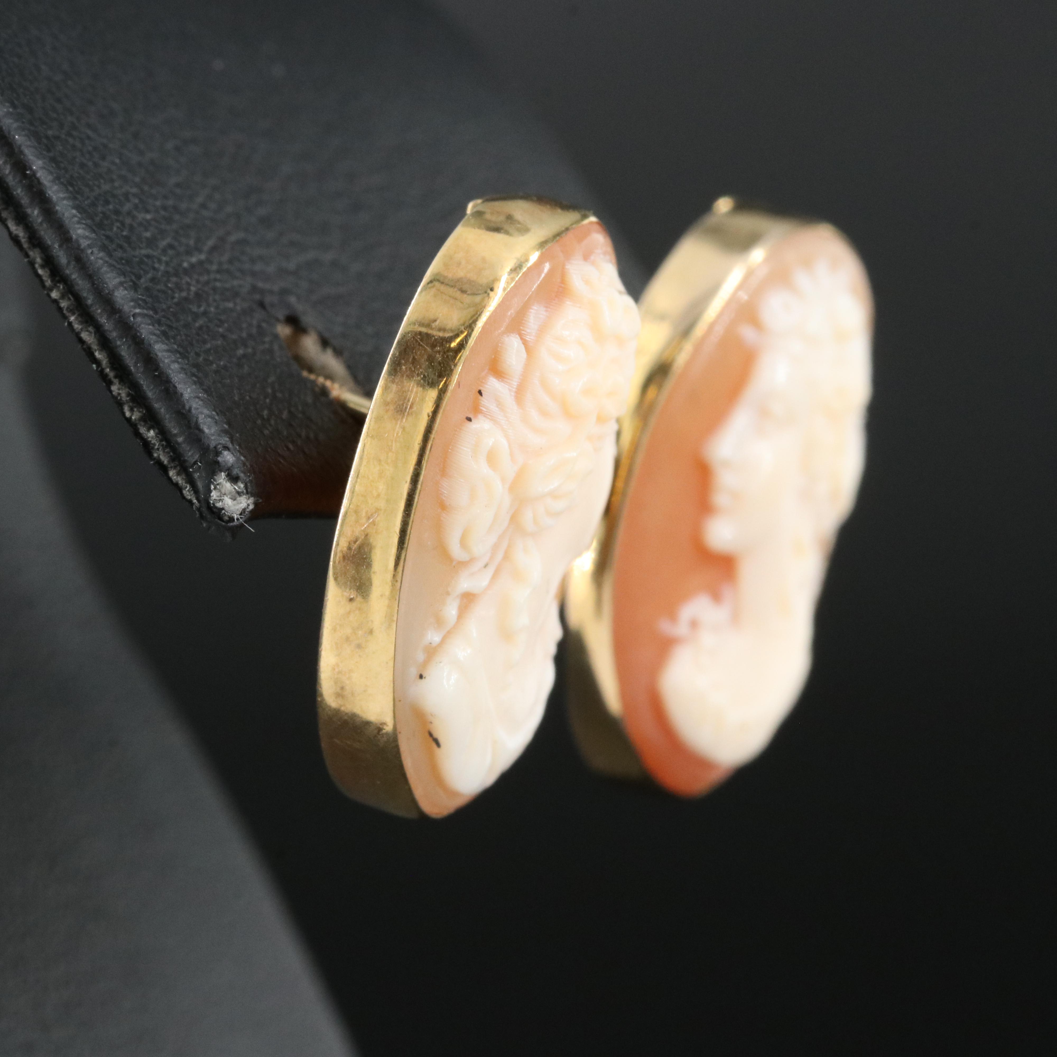 14K Shell Cameo Earrings