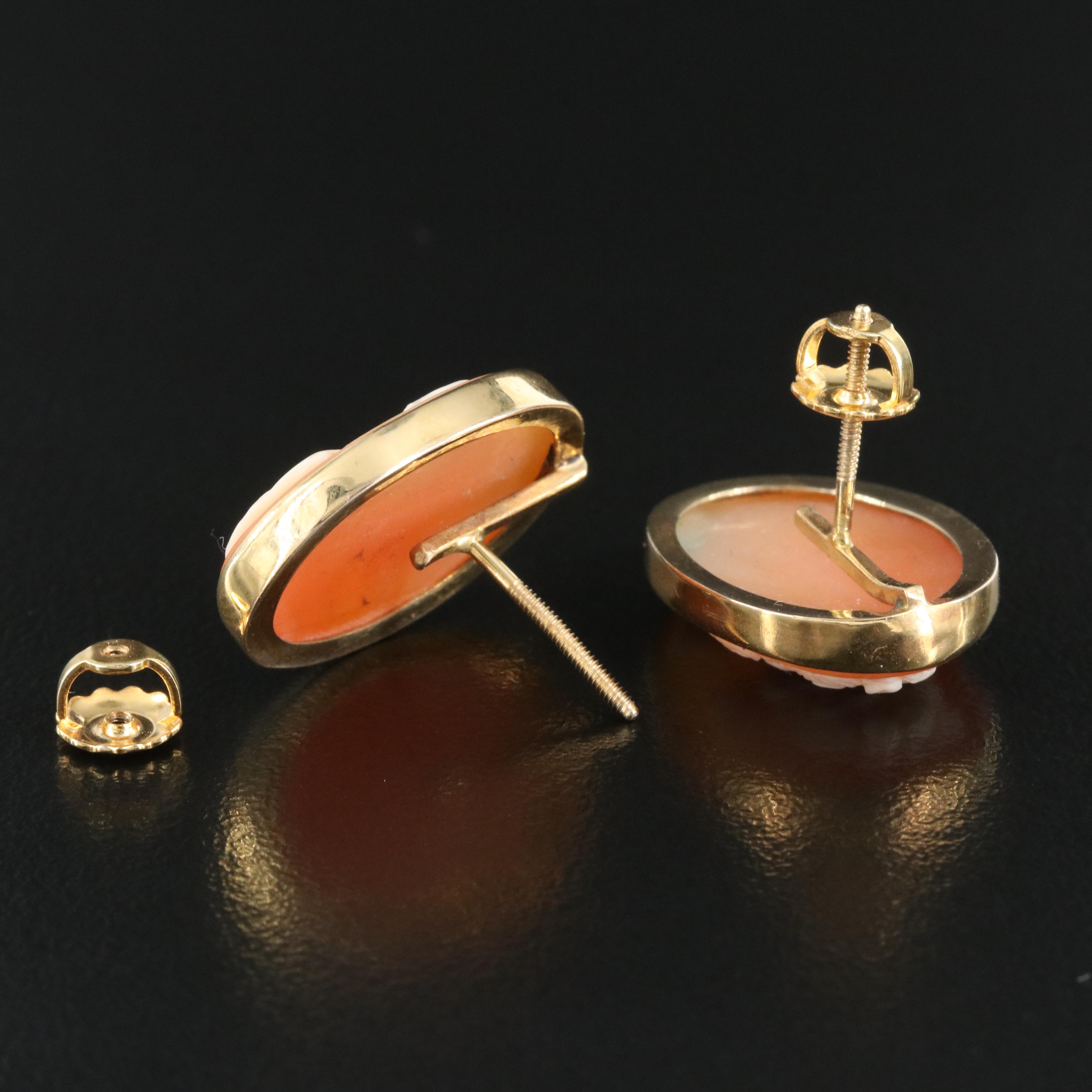 14K Shell Cameo Earrings