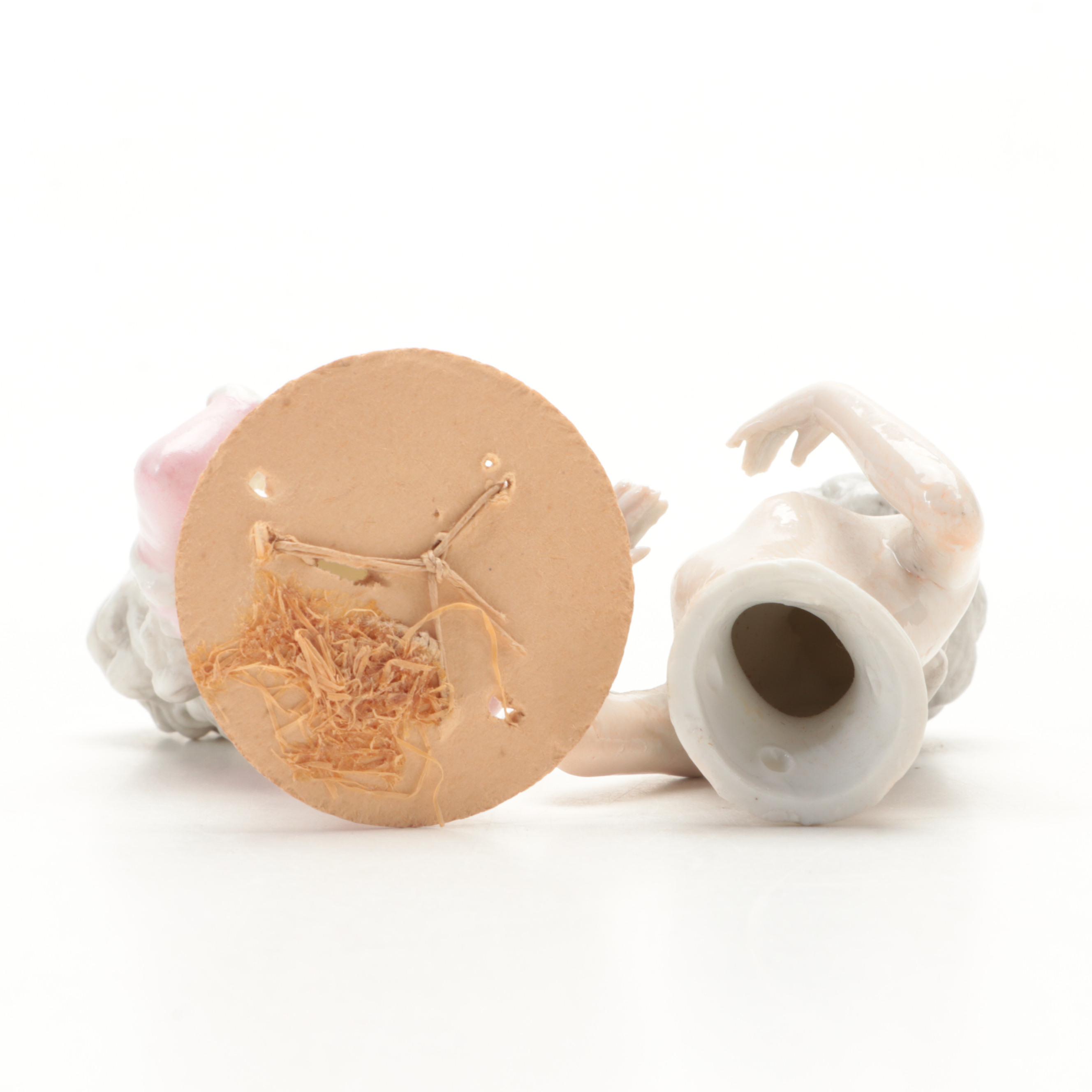 German Porcelain Half Dolls and Pin Cushion with Lefton Porcelain Figurines