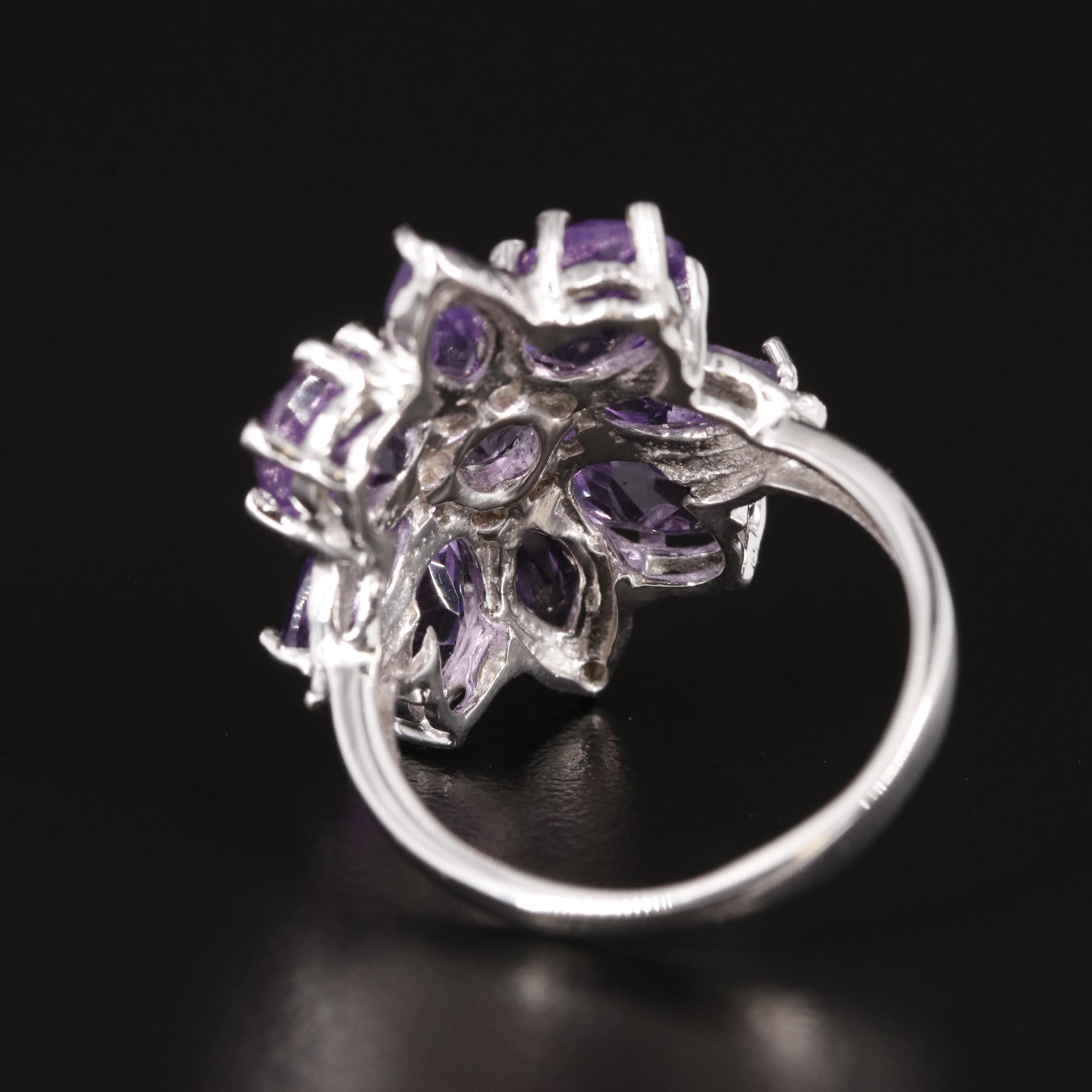 Sterling Amethyst and White Topaz Cluster Ring