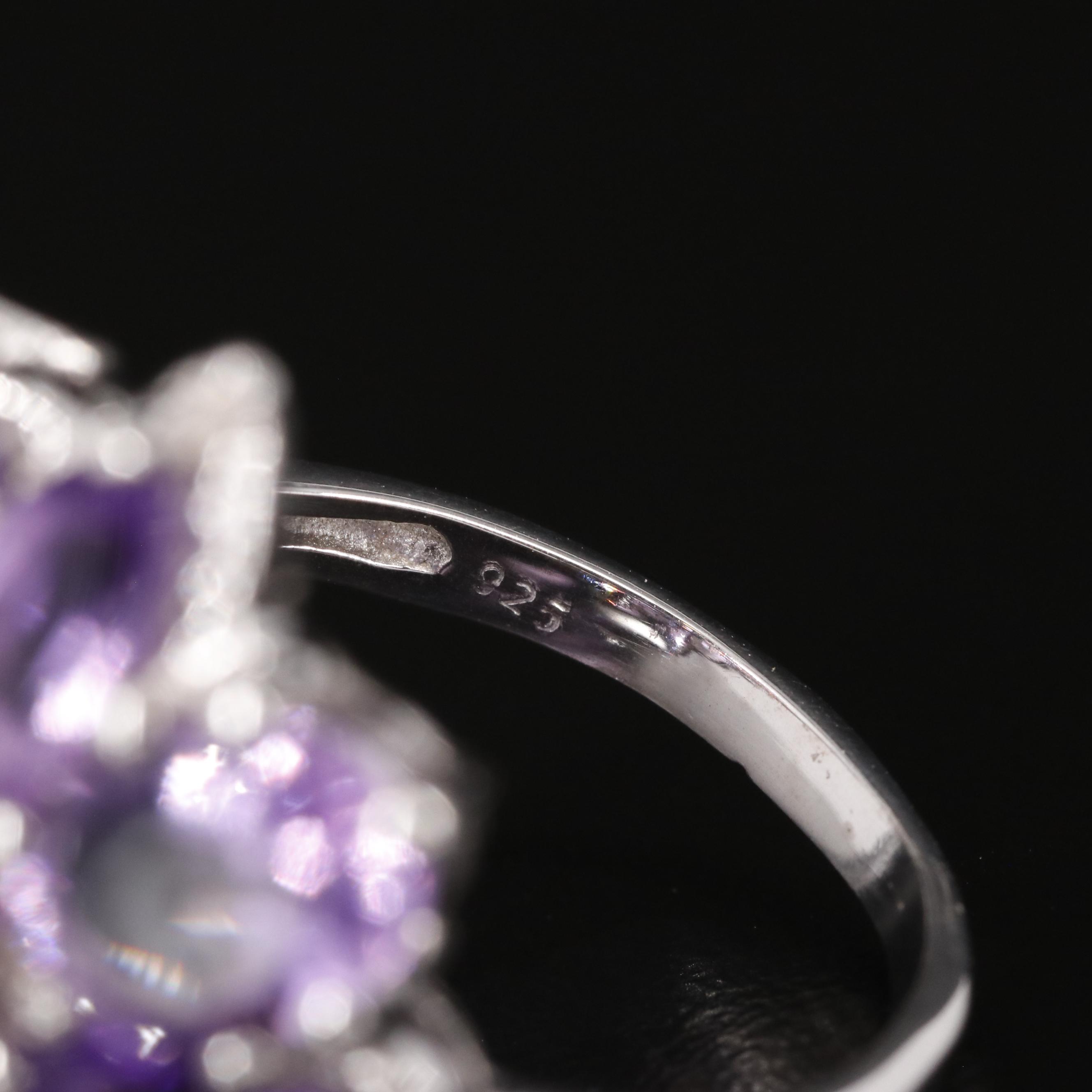Sterling Amethyst and White Topaz Cluster Ring