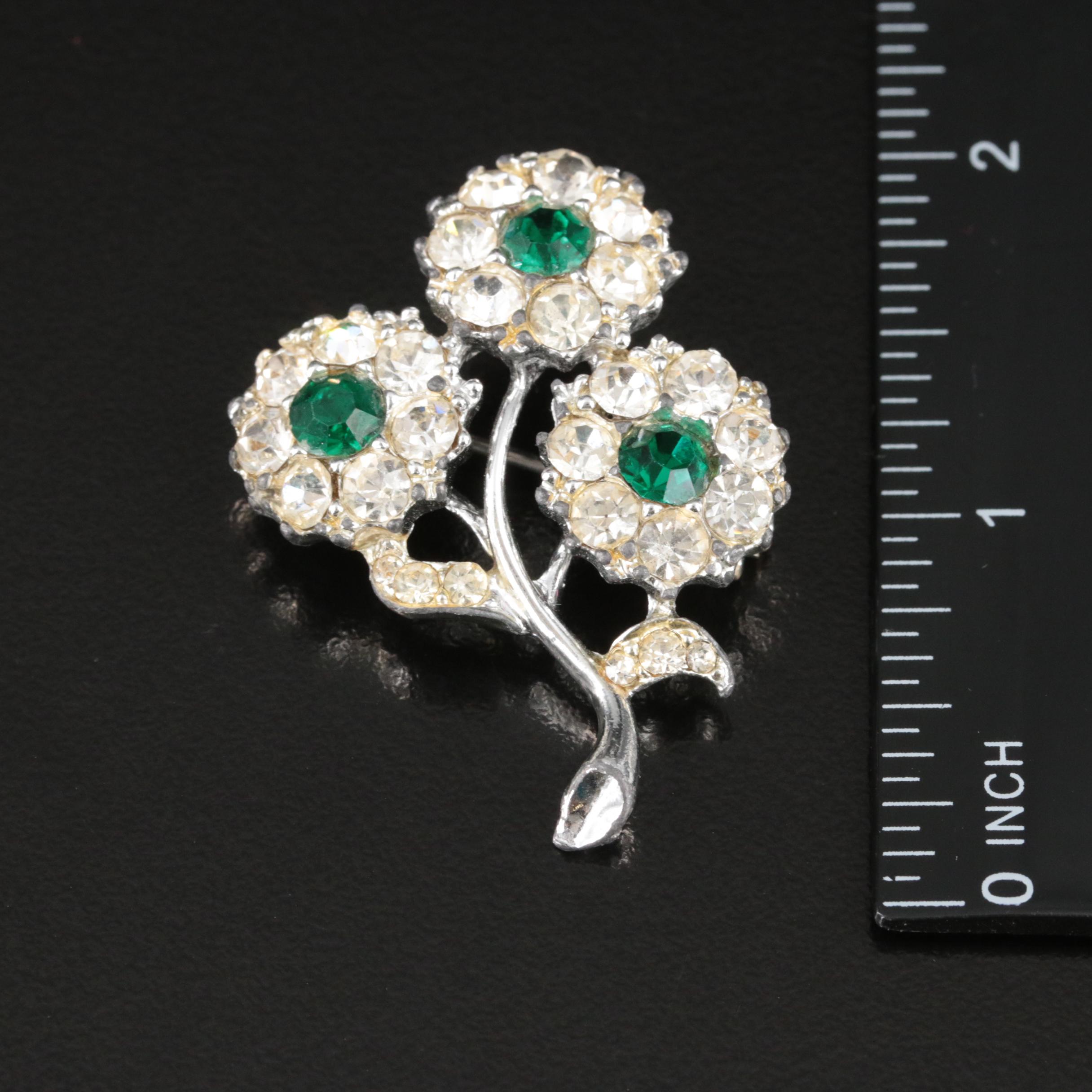 Mother-of-Pearl and Rhinestone Cameo Pendants and Flower Brooch