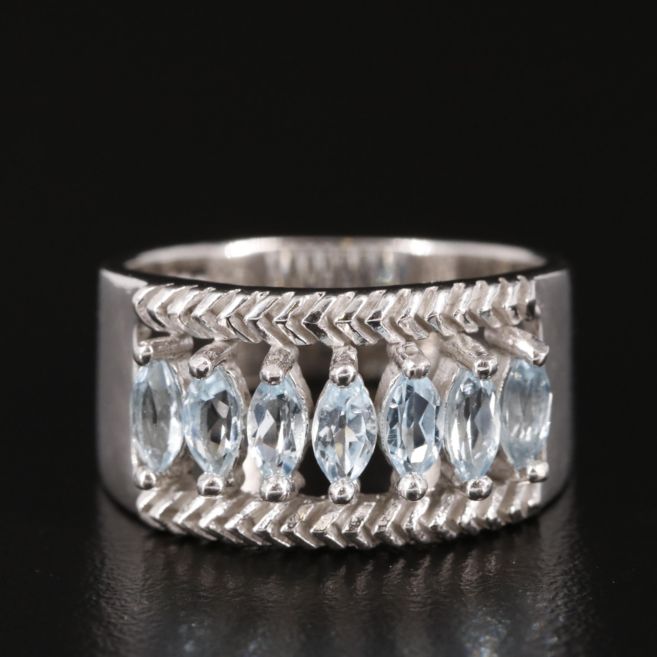 Sterling Blue Topaz Open Work Ring