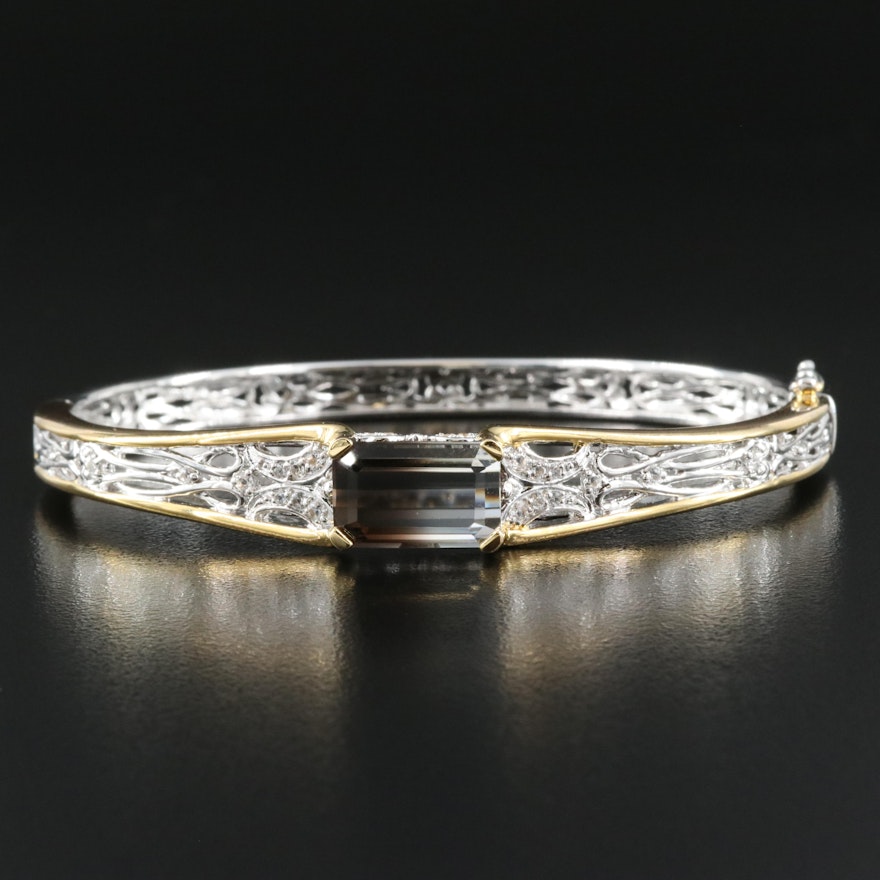 Sterling Smoky Quartz and Topaz Hinged Bangle