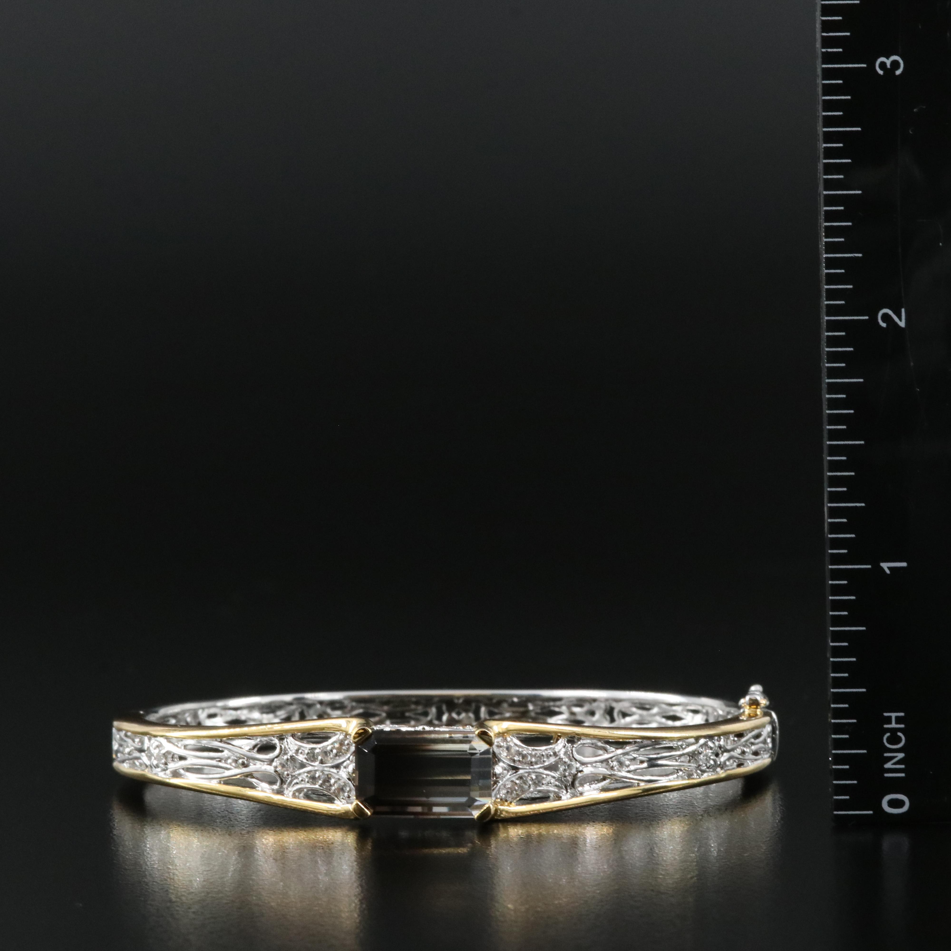 Sterling Smoky Quartz and Topaz Hinged Bangle