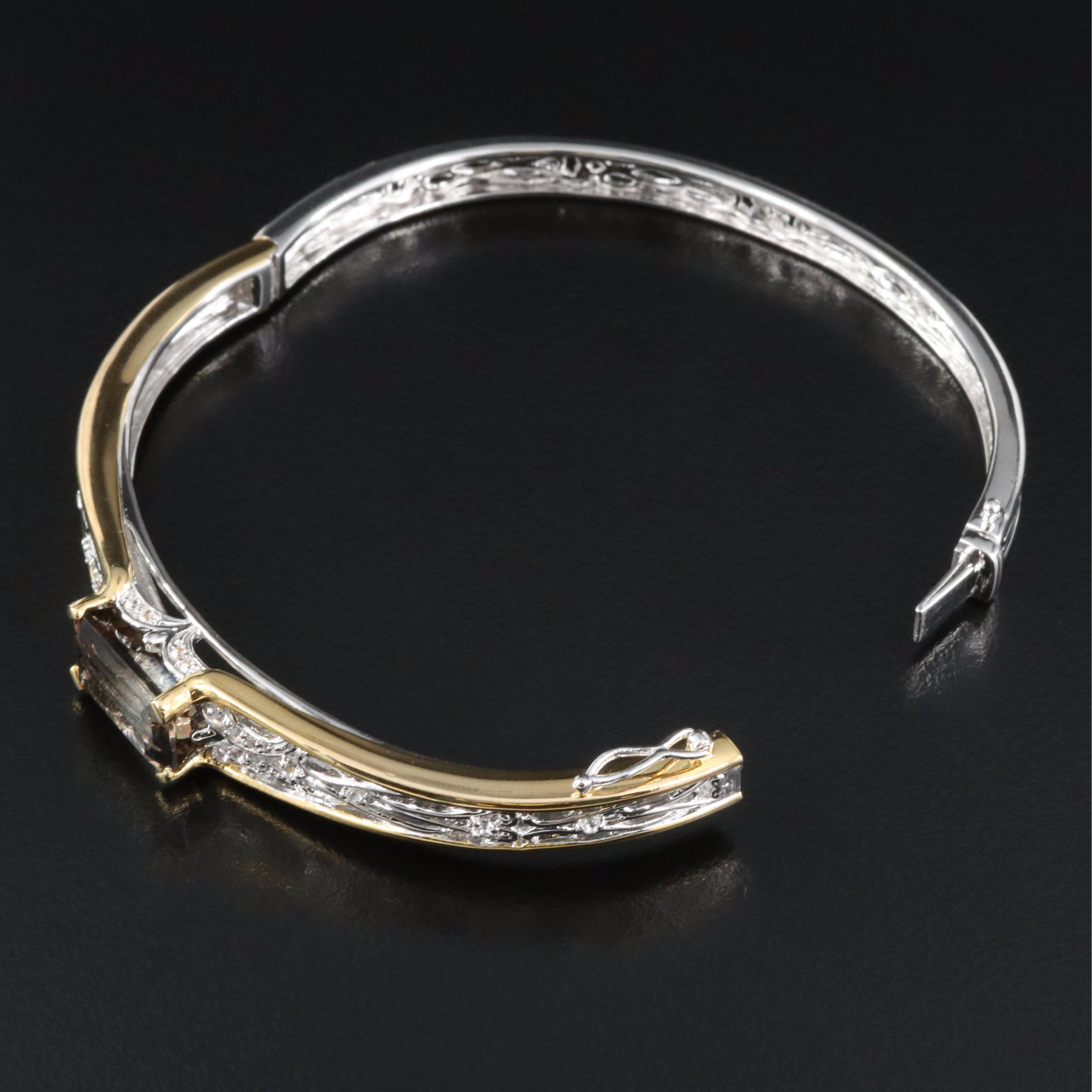Sterling Smoky Quartz and Topaz Hinged Bangle