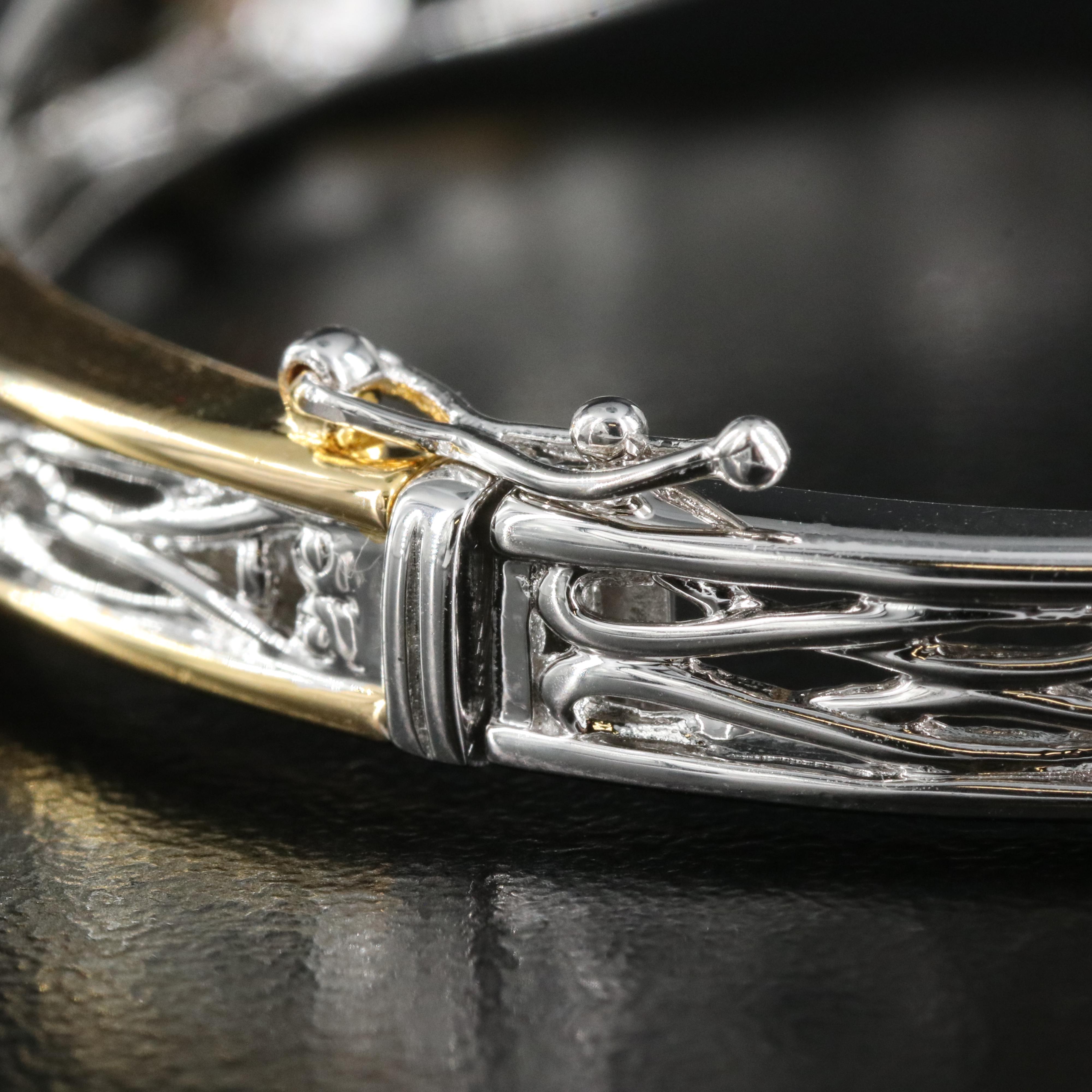 Sterling Smoky Quartz and Topaz Hinged Bangle