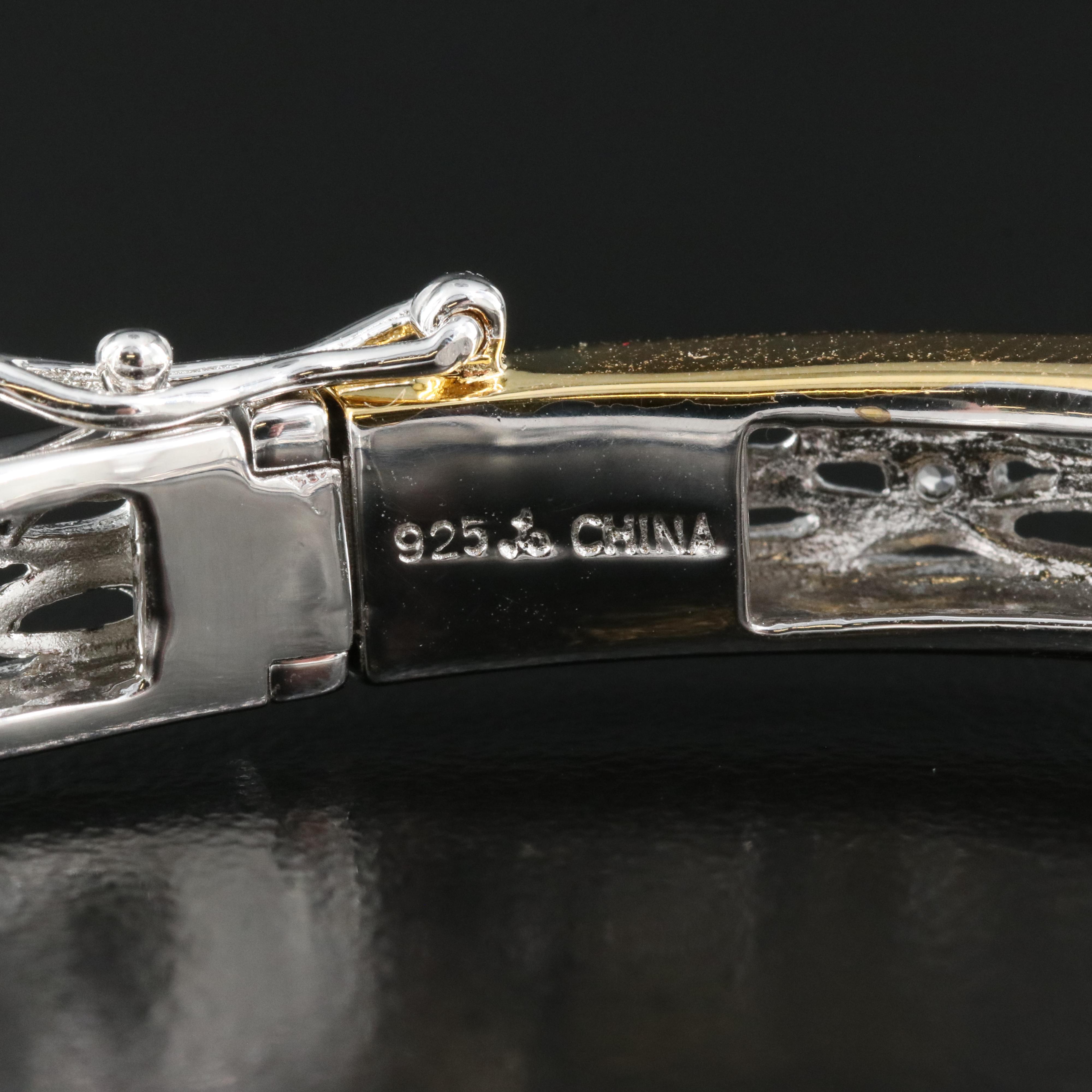 Sterling Smoky Quartz and Topaz Hinged Bangle