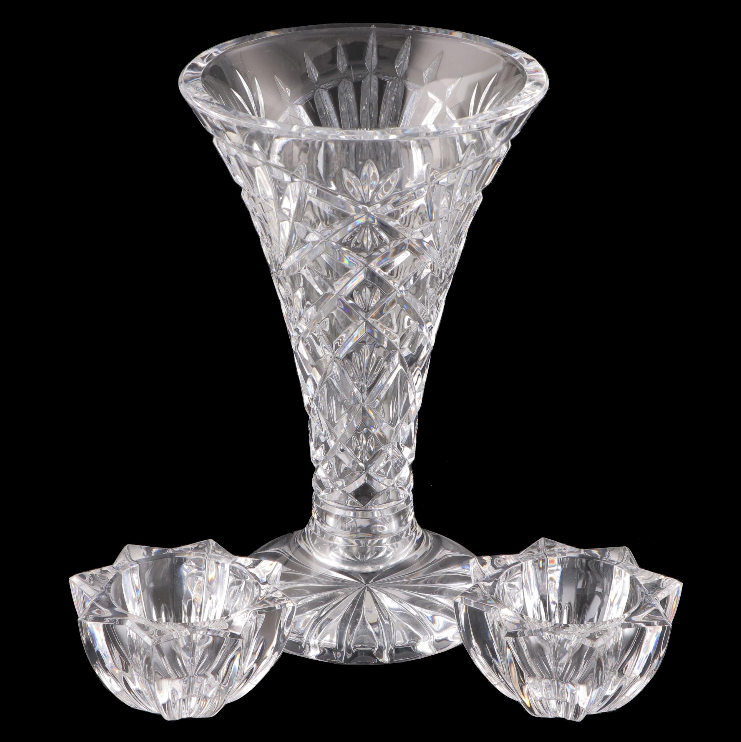 Waterford Crystal Trumpet Vase and Marquis Votive Candle Holders