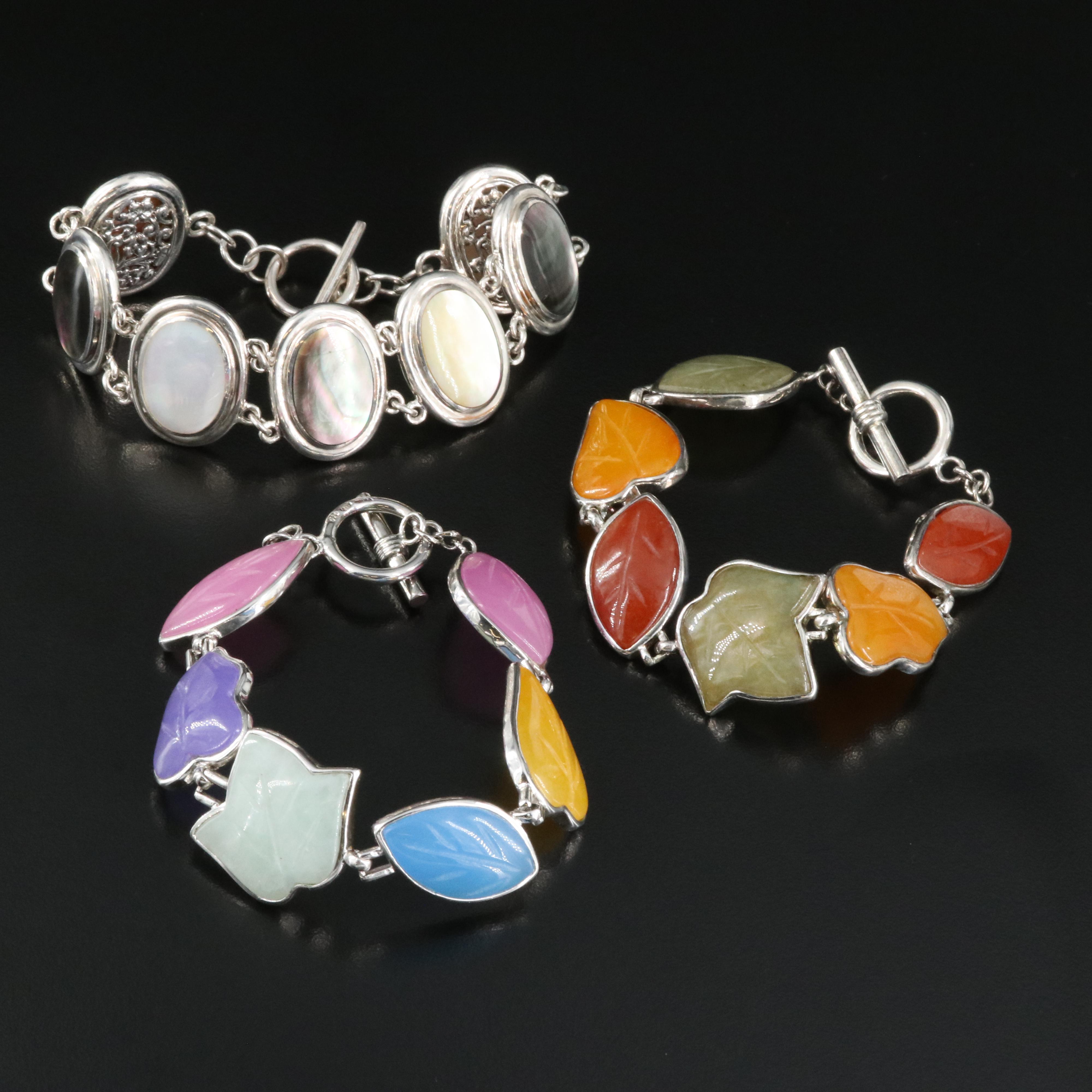 Sterling Mother-of-Pearl and Jadeite Bracelets