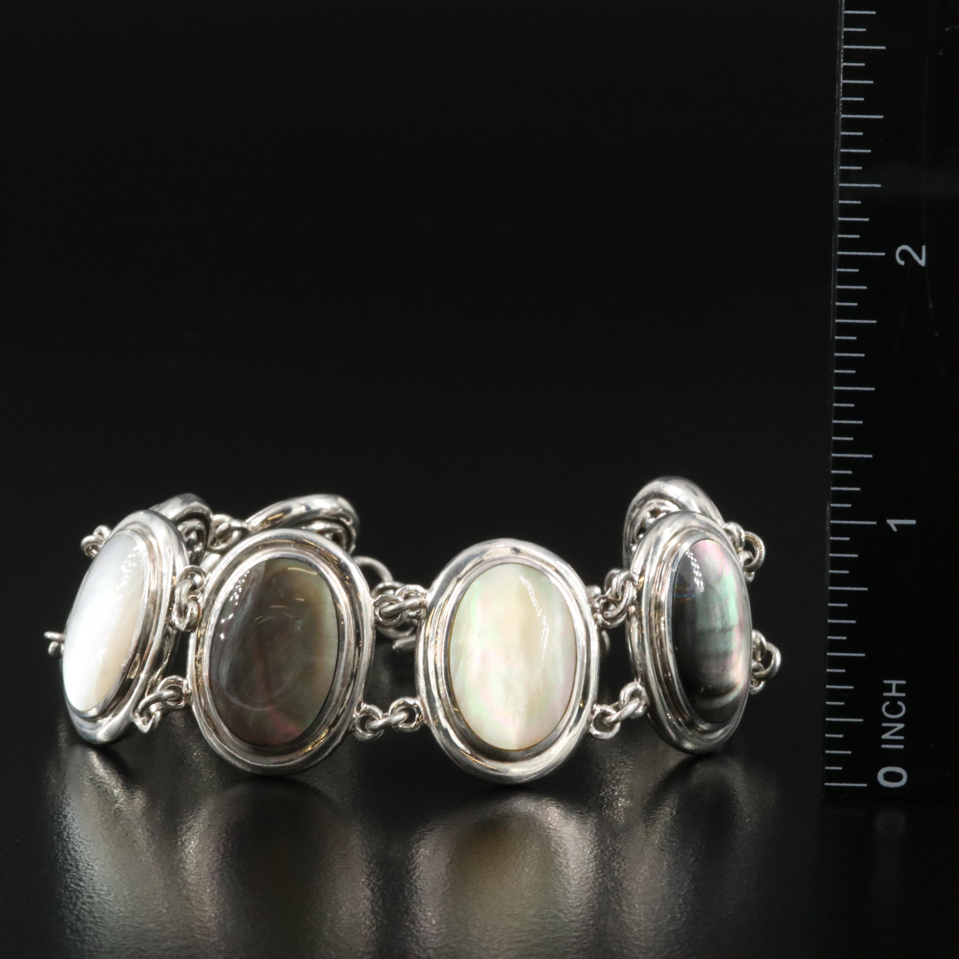 Sterling Mother-of-Pearl and Jadeite Bracelets