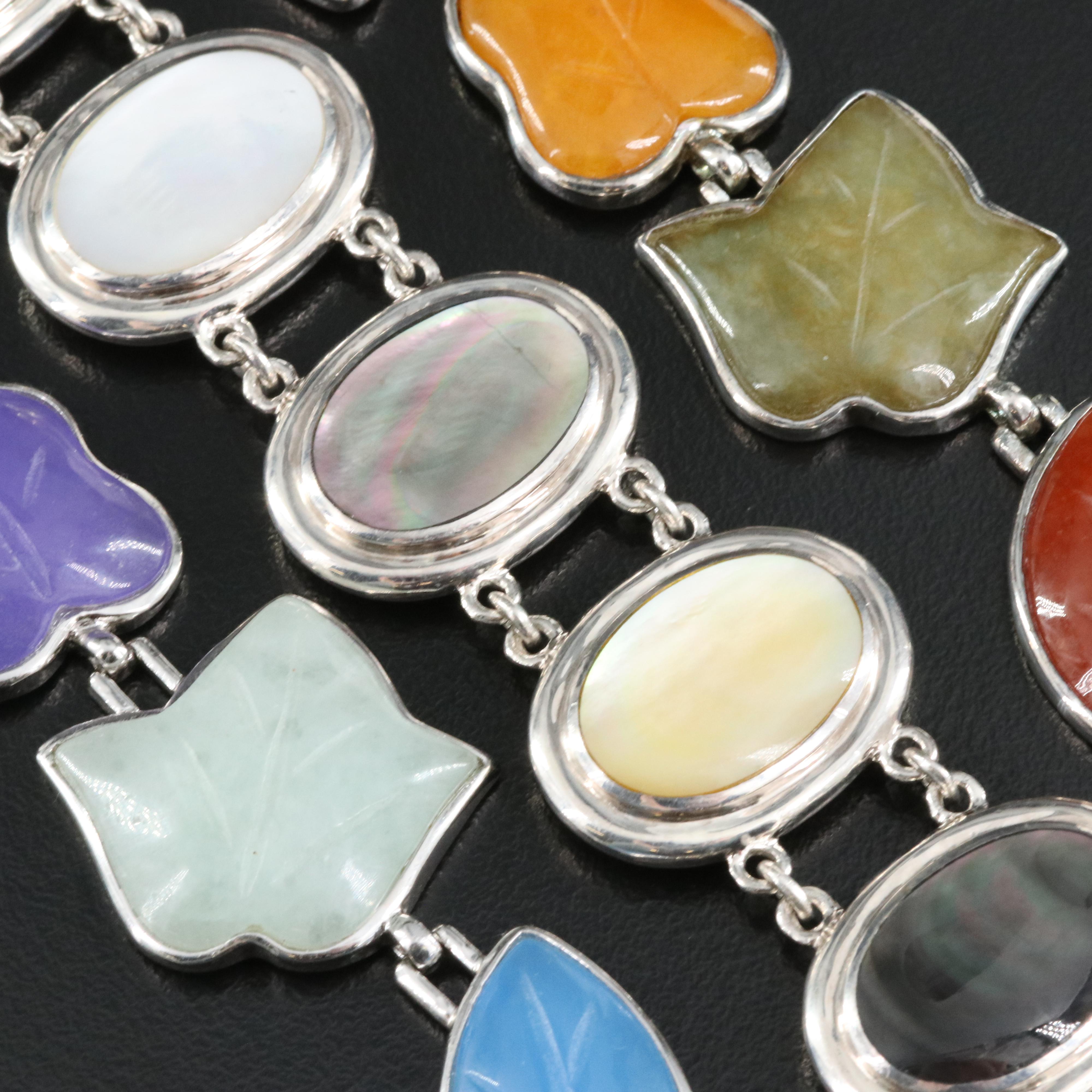 Sterling Mother-of-Pearl and Jadeite Bracelets