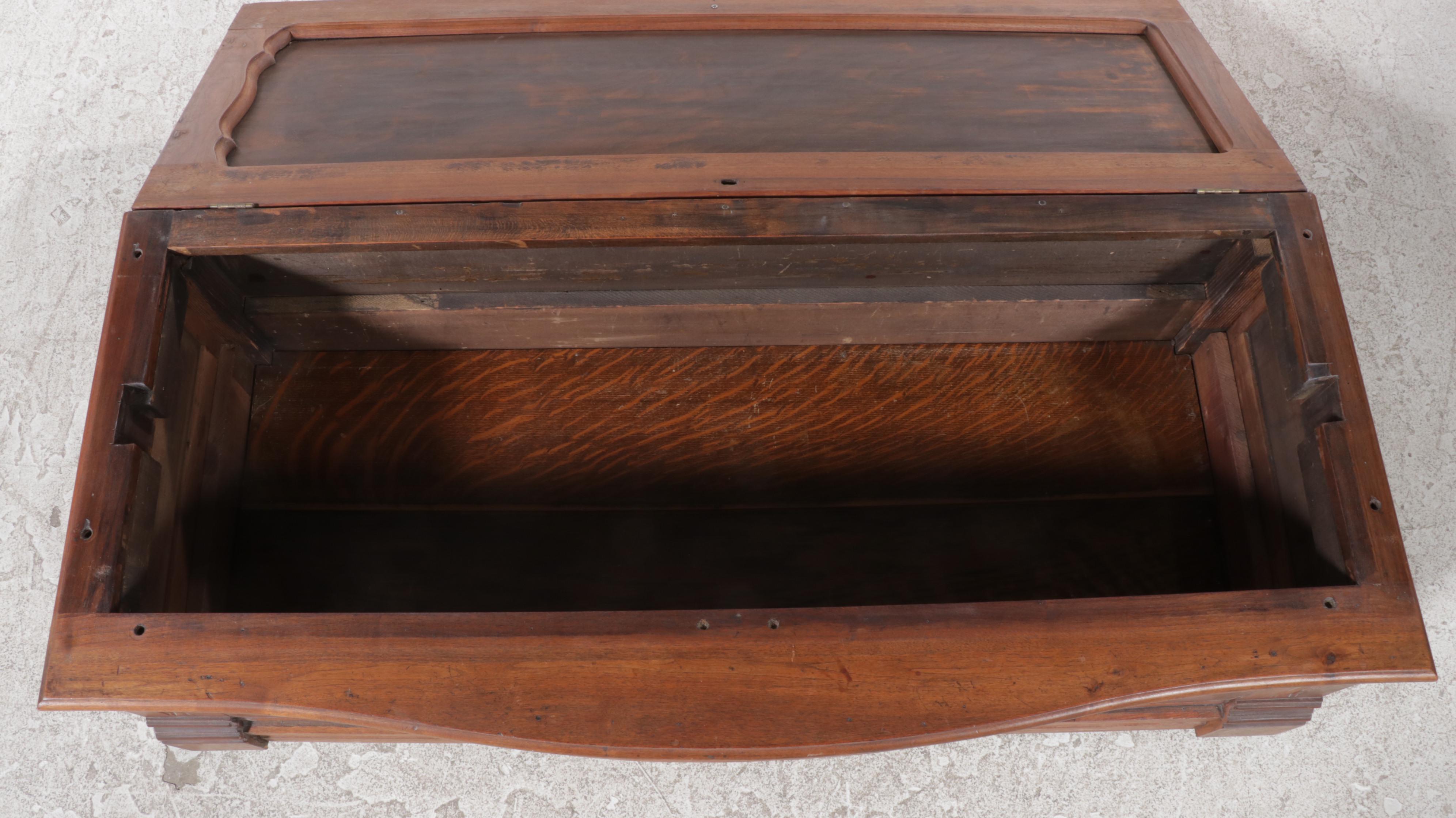 Victorian Walnut, Oak, and Poplar Lift-Lid Chest, Late 19th Century and Adapted