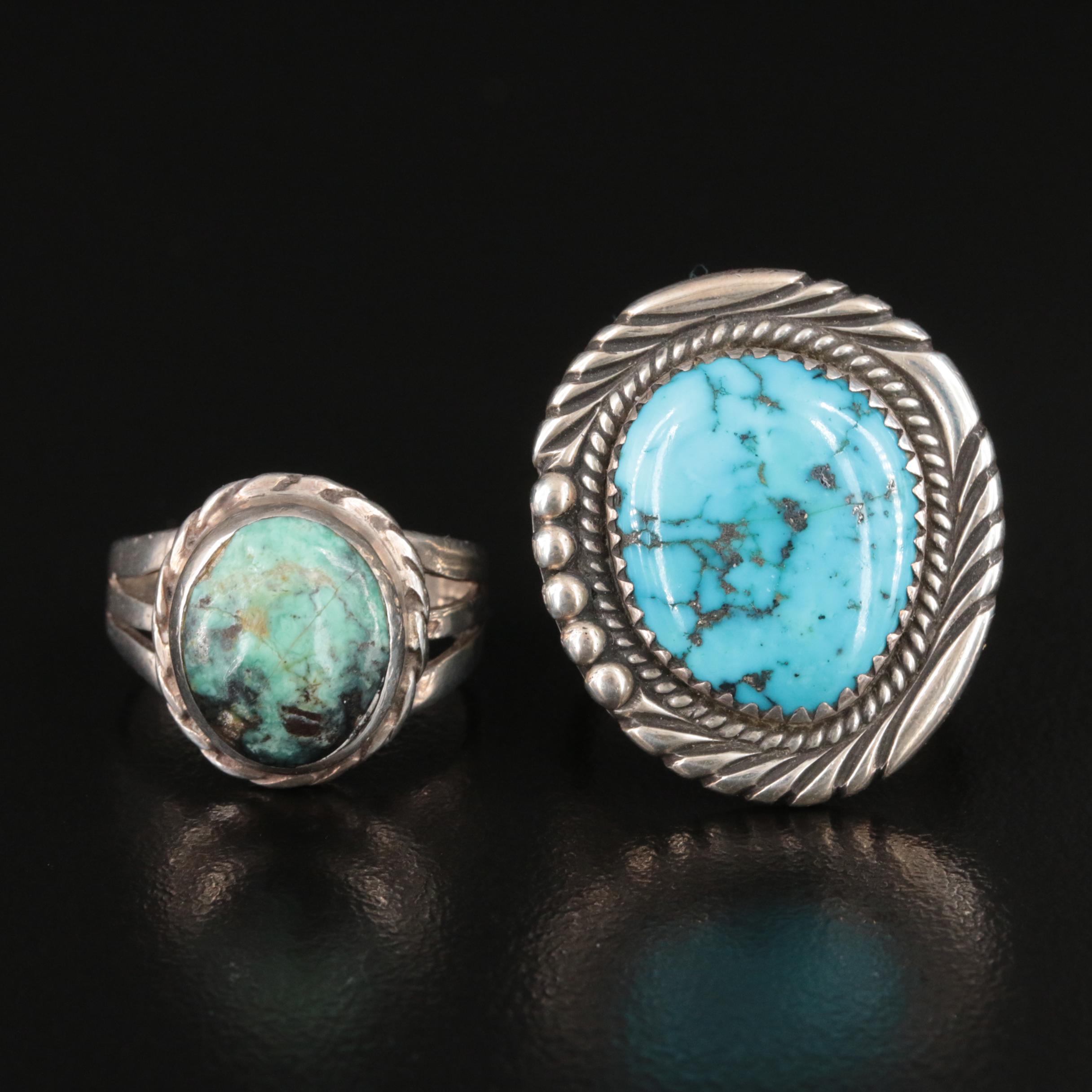 Artisan Signed Included in Southwestern Sterling Turquoise Rings