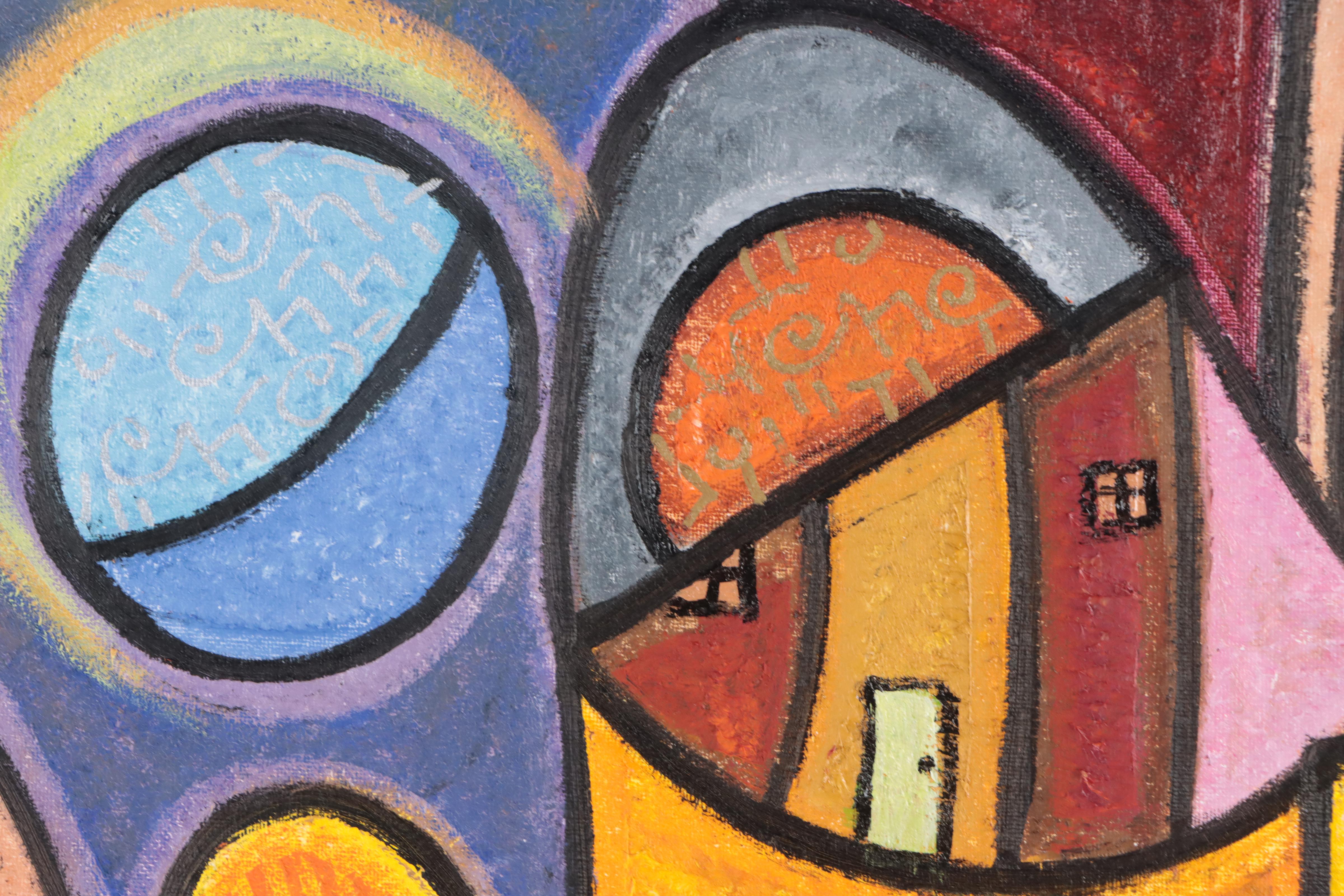 Lanre Buraimoh Oil Painting "Clustered City," 2022