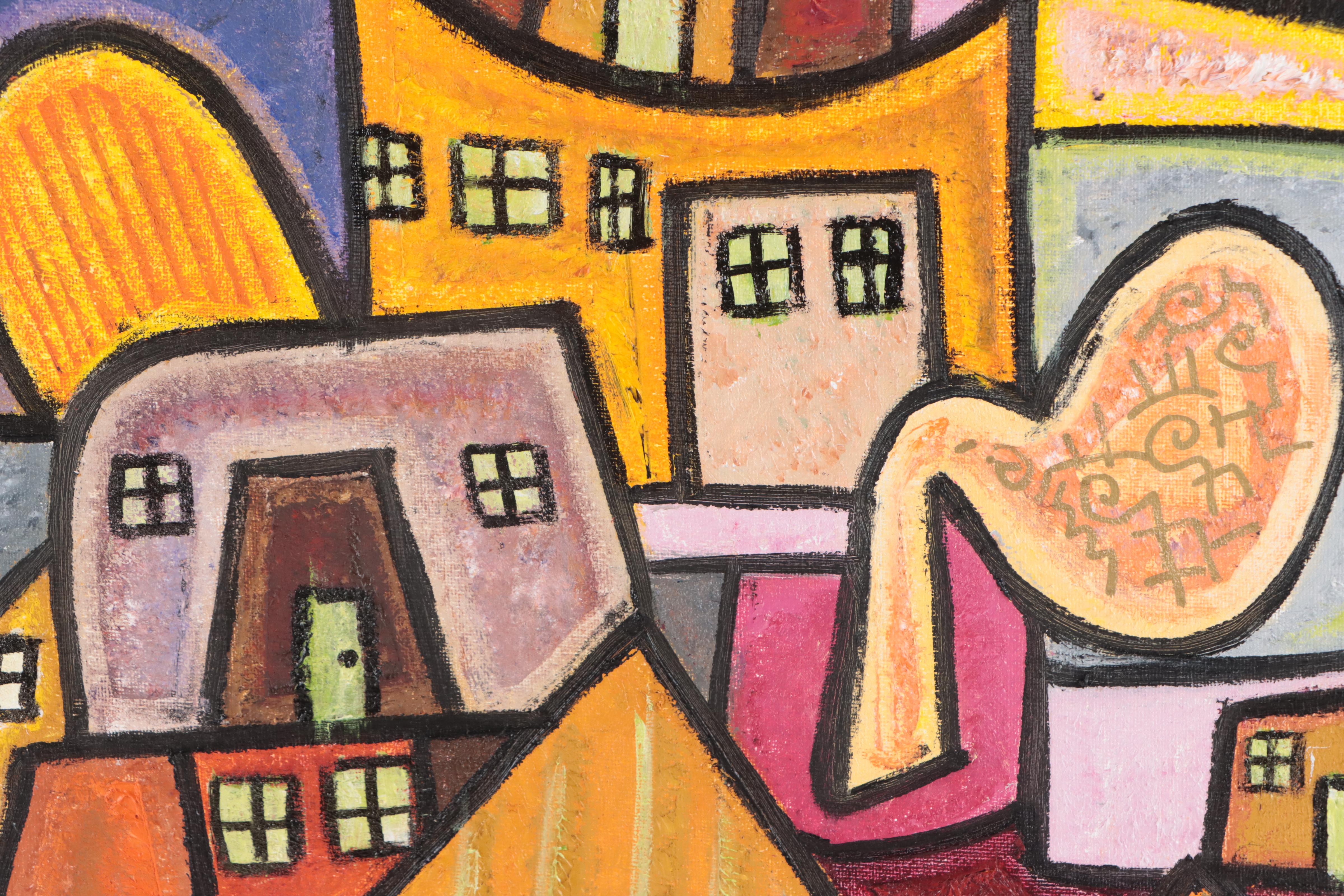 Lanre Buraimoh Oil Painting "Clustered City," 2022