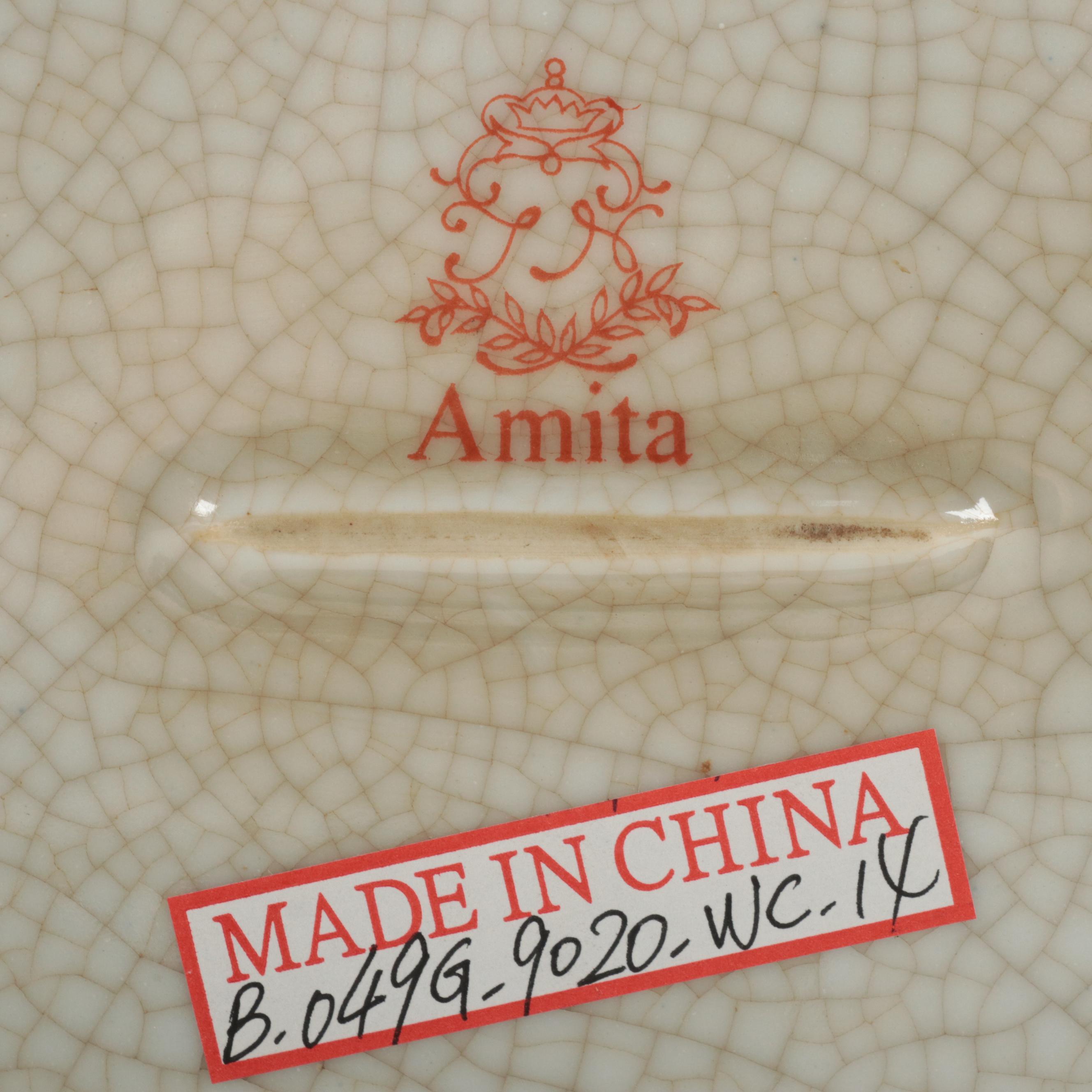 Amita Chinoiserie Brass-Mounted Porcelain Lidded Vessels