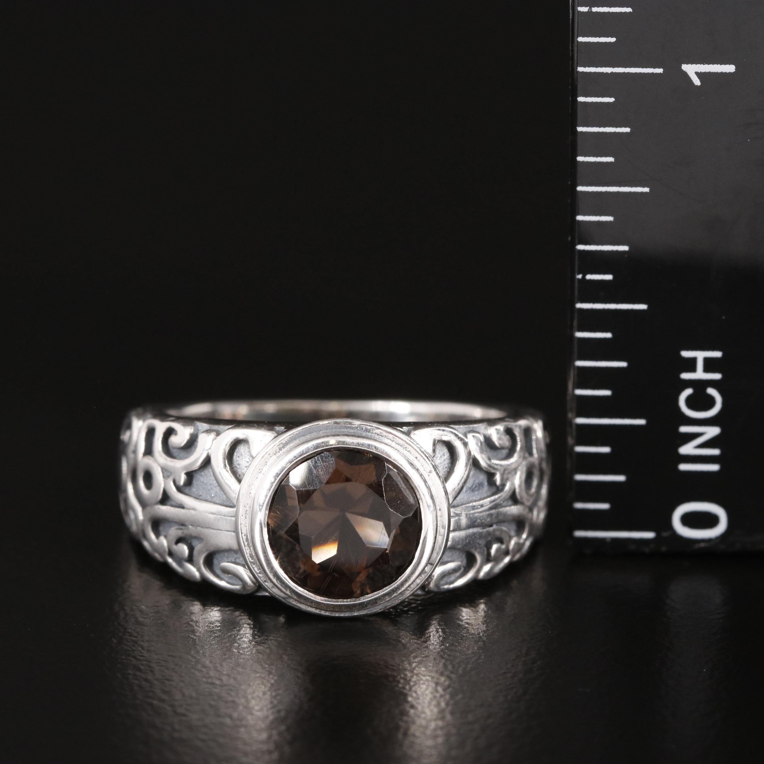 Sterling Smoky Quartz Scrollwork Ring
